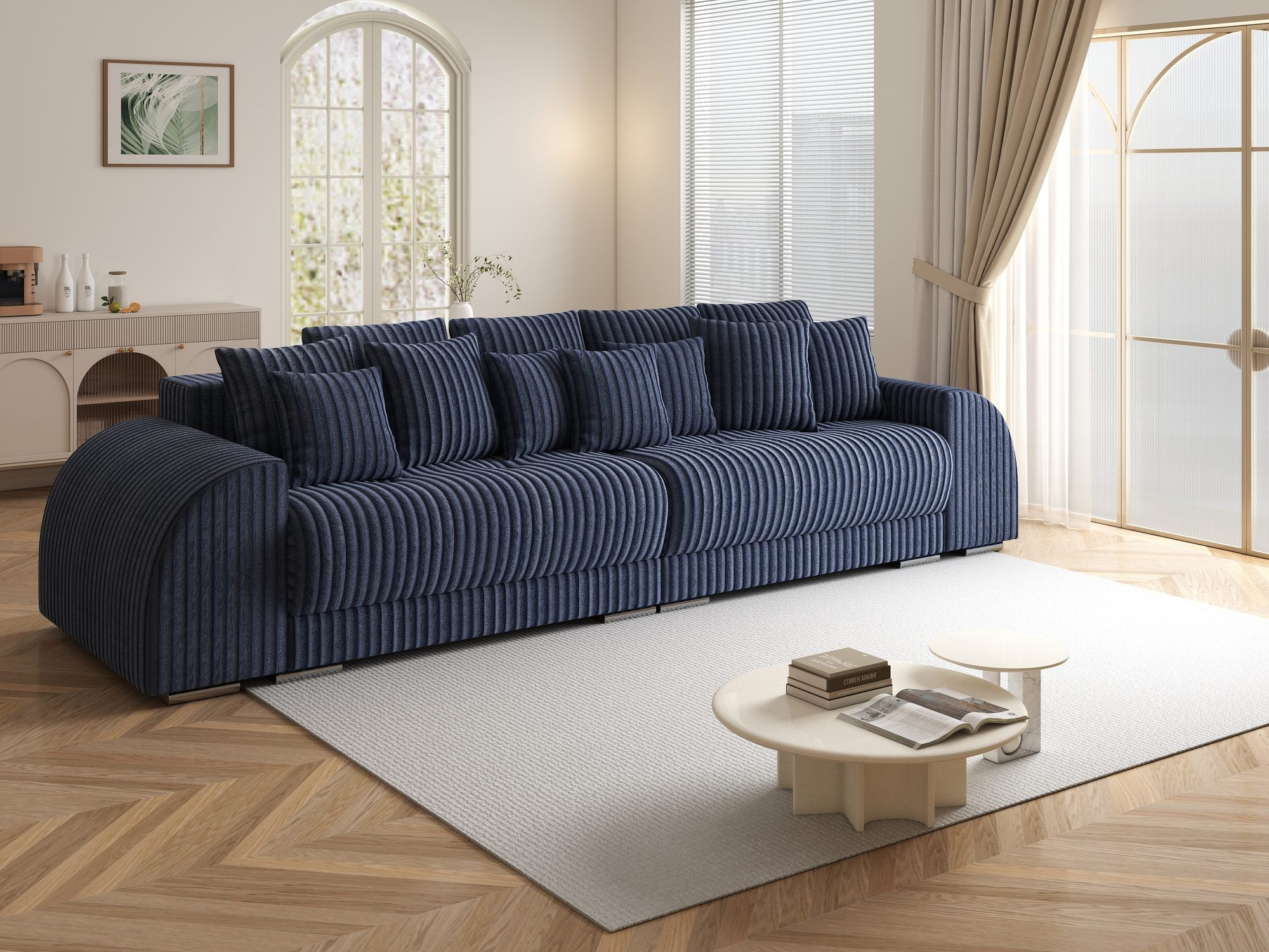 Canapea extensibilă dumonde cu 2 lăzi de depozitare si sezut confortabil din spuma high-density, Verona Tilia Albastru 77 310x100 cm