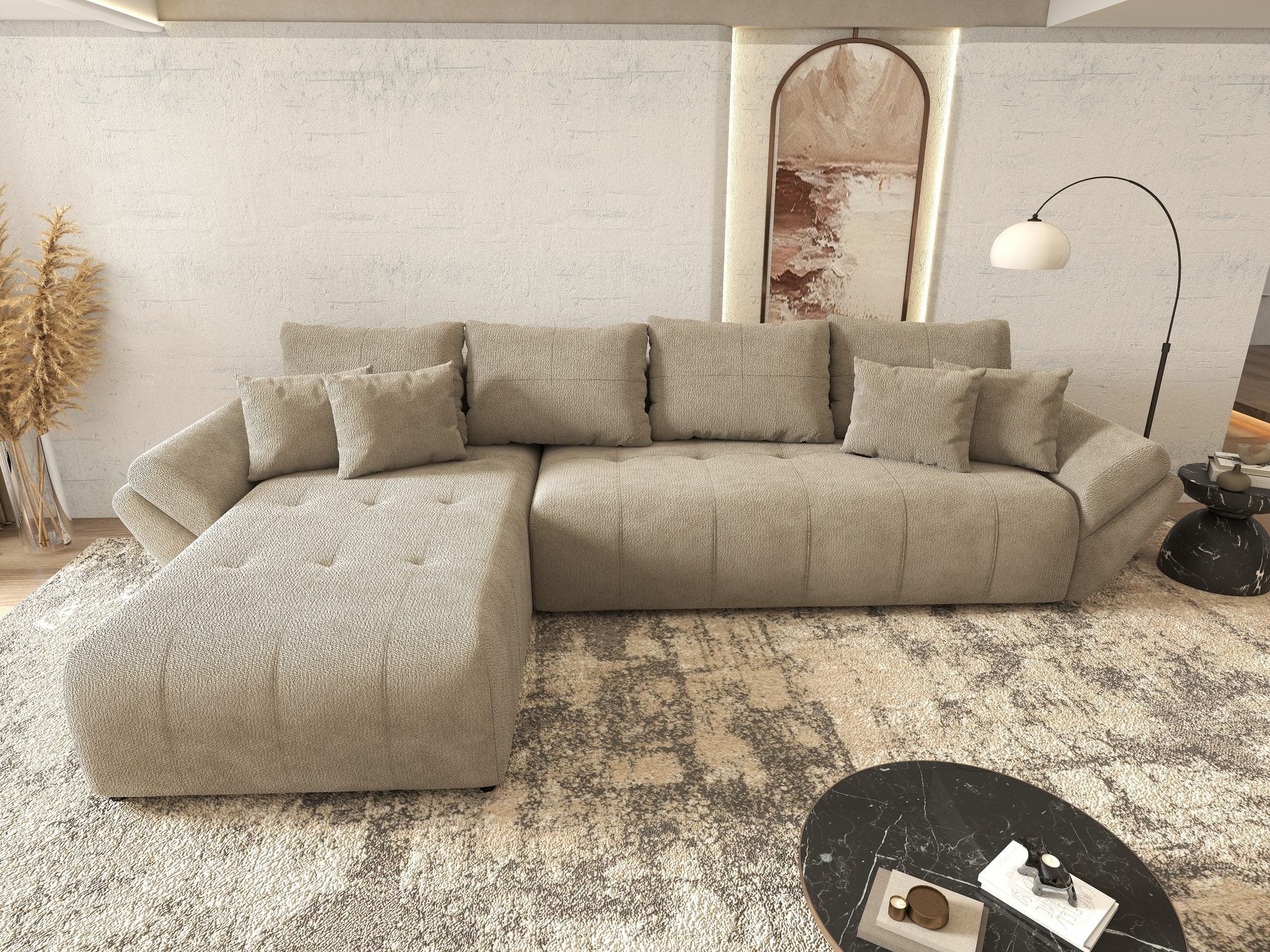 Colțar extensibil dumonde cu ladă de depozitare si sezut confortabil din spuma high-density, Berlin XL Vibe Maro 21 350x185 cm