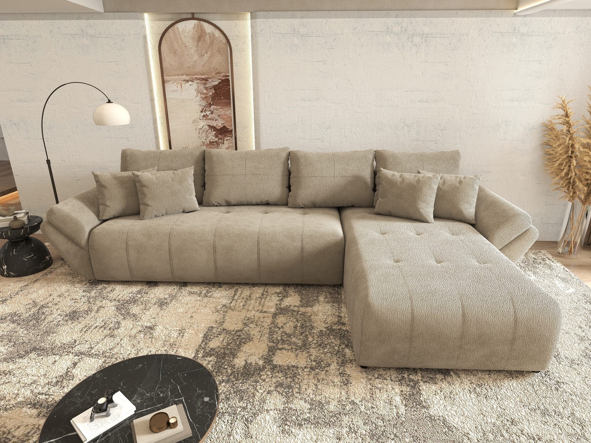 Colțar extensibil dumonde cu ladă de depozitare si sezut confortabil din spuma high-density, Berlin XL Vibe Maro 21 II 350x185 cm