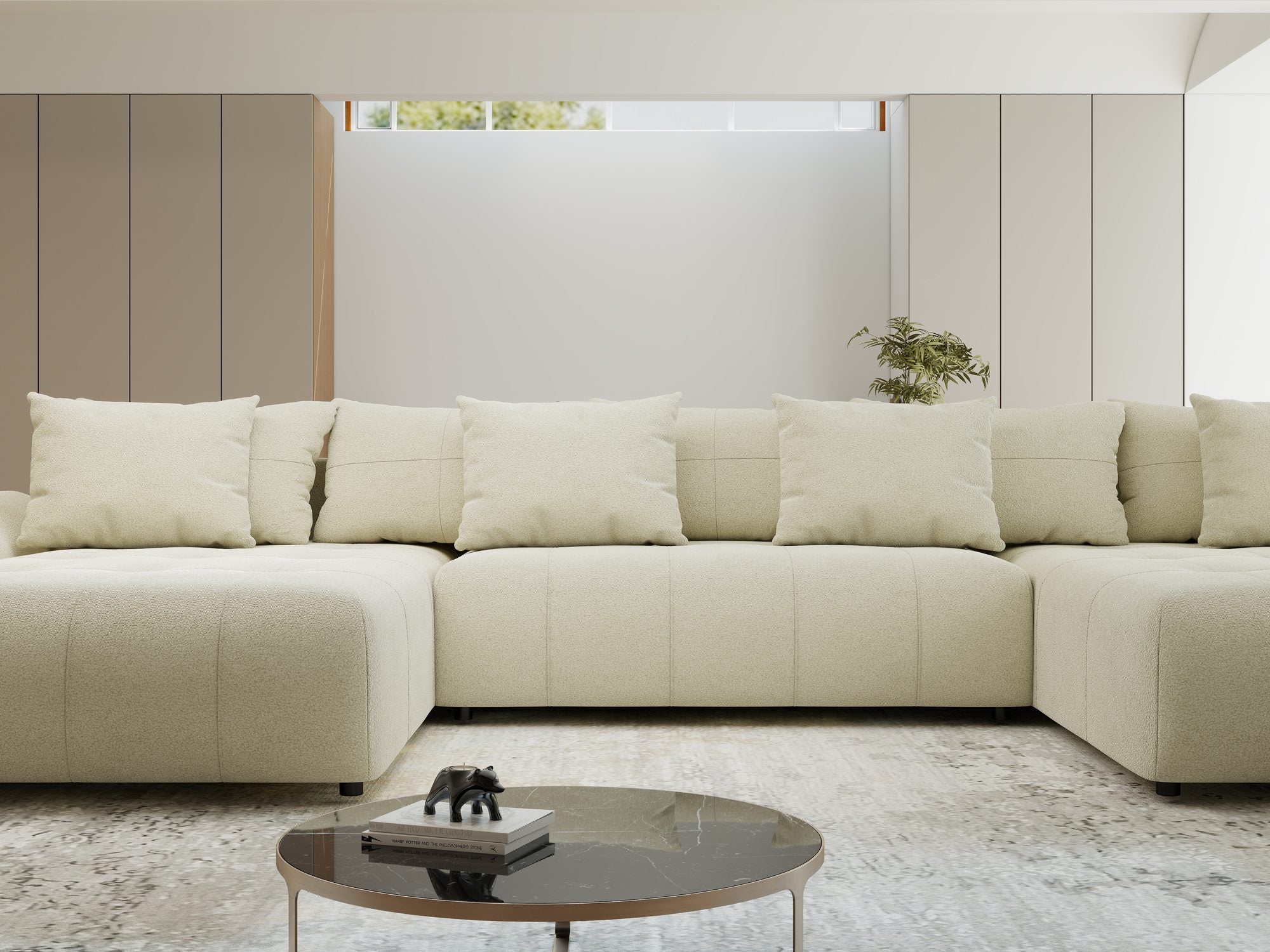 Colțar extensibil dumonde cu ladă de depozitare si sezut confortabil din spuma high-density, Berlin U Quelle Bej 02 380x180 cm