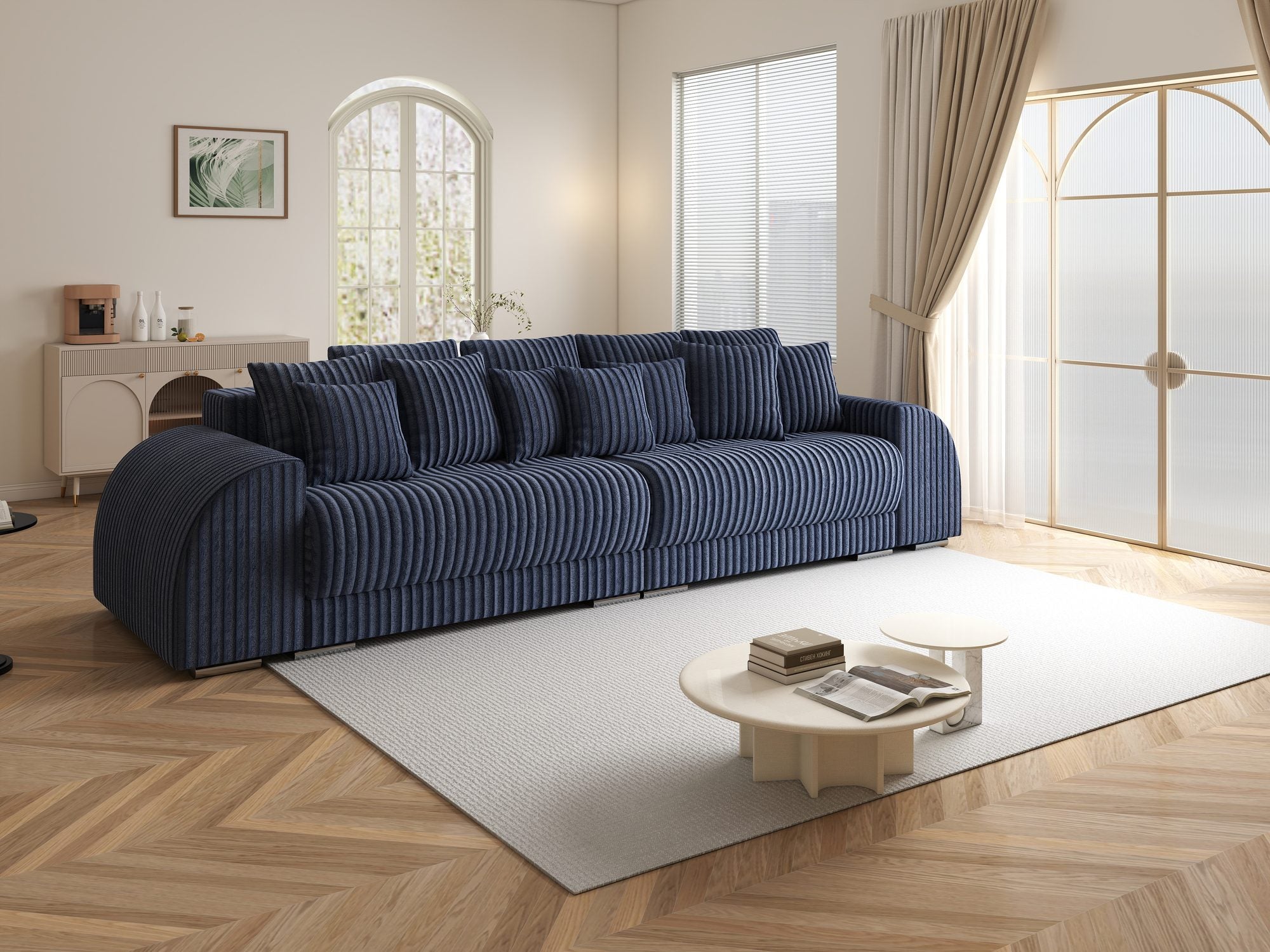 Canapea extensibilă dumonde cu 2 lăzi de depozitare si sezut confortabil din spuma high-density, Verona Tilia Albastru 77 310x100 cm