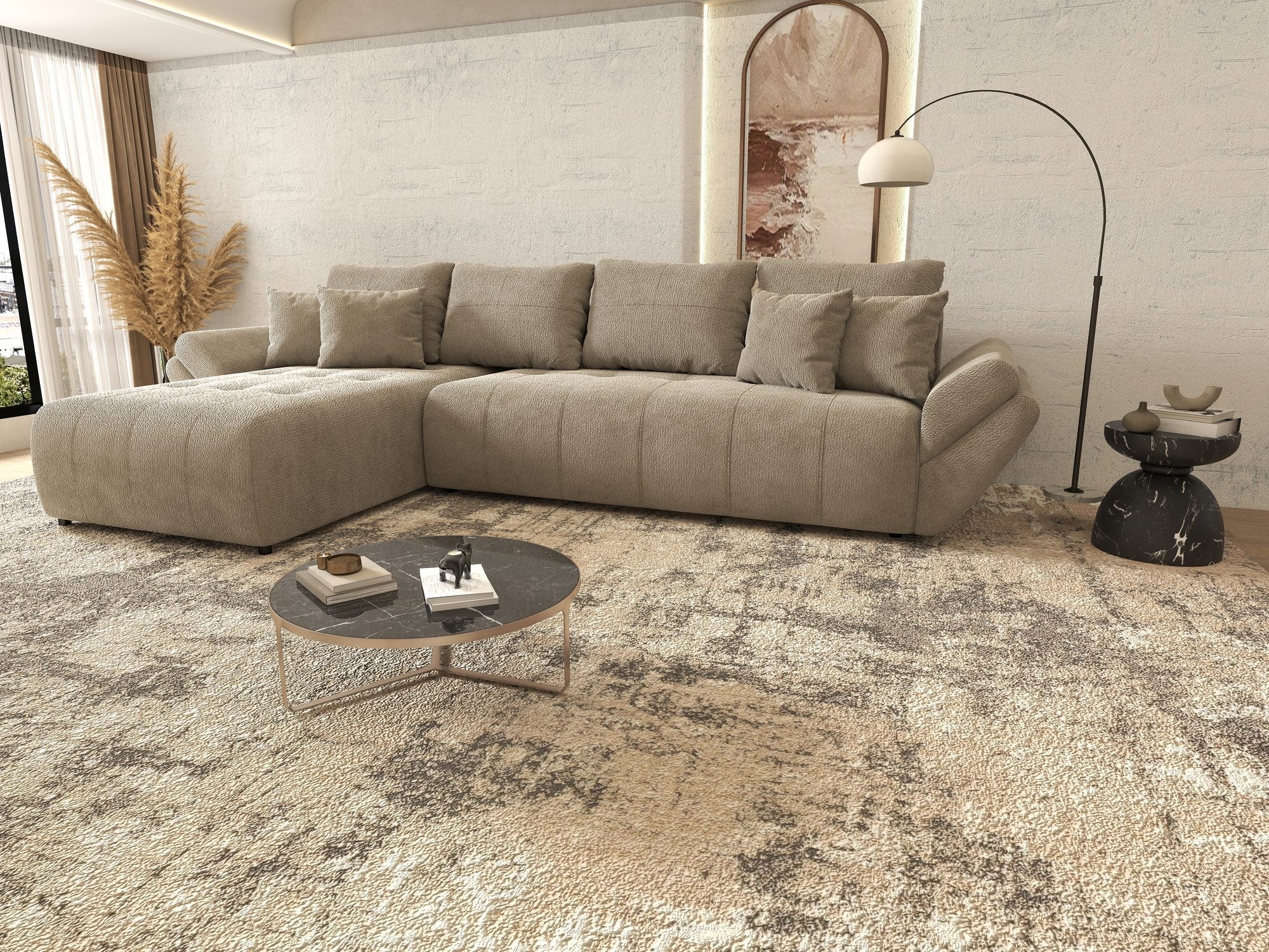 Colțar extensibil dumonde cu ladă de depozitare si sezut confortabil din spuma high-density, Berlin XL Vibe Maro 21 350x185 cm