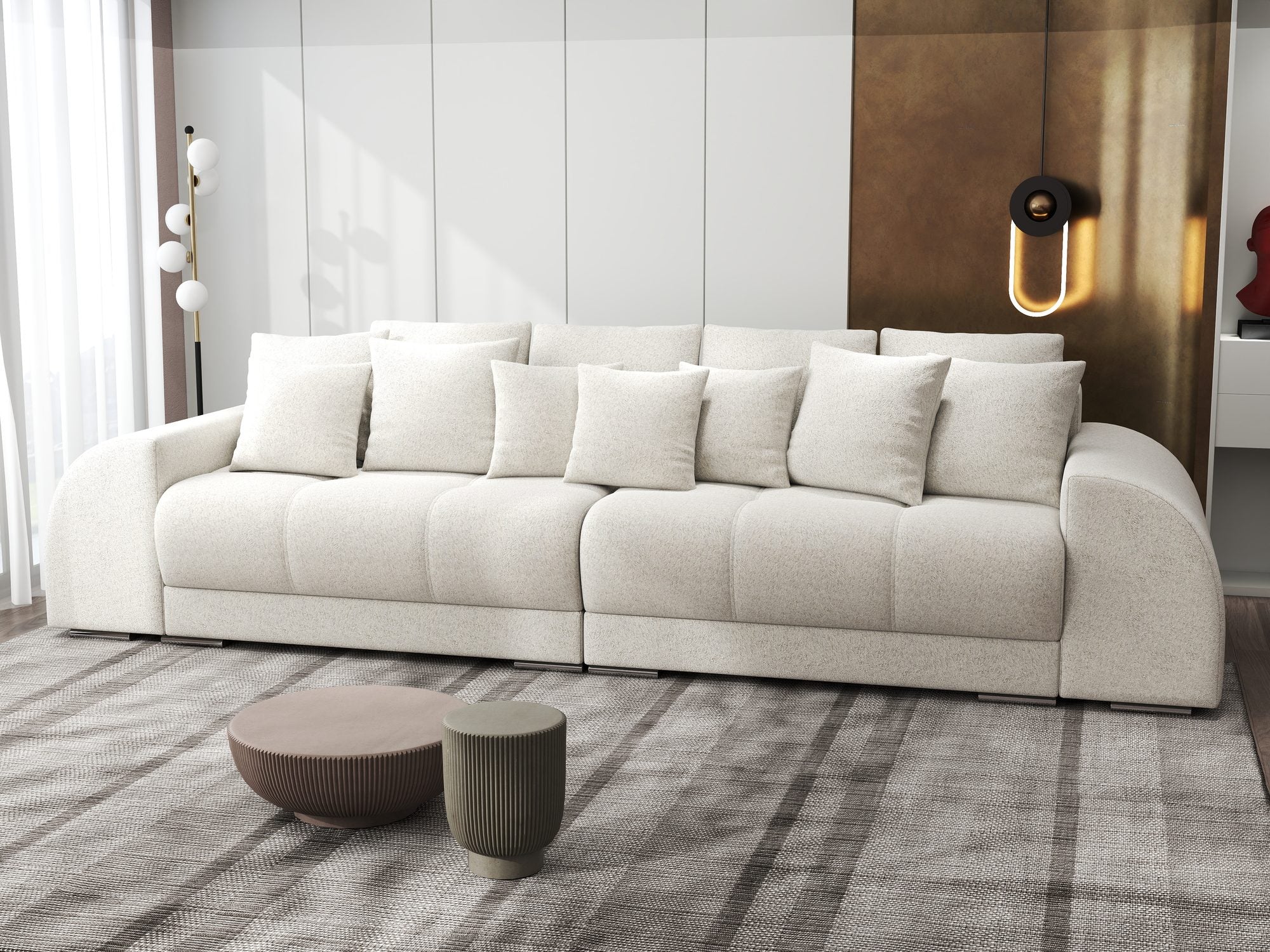 Canapea extensibilă dumonde cu 2 lăzi de depozitare si sezut confortabil din spuma high-density, Verona Monte Bej 03 310x100 cm