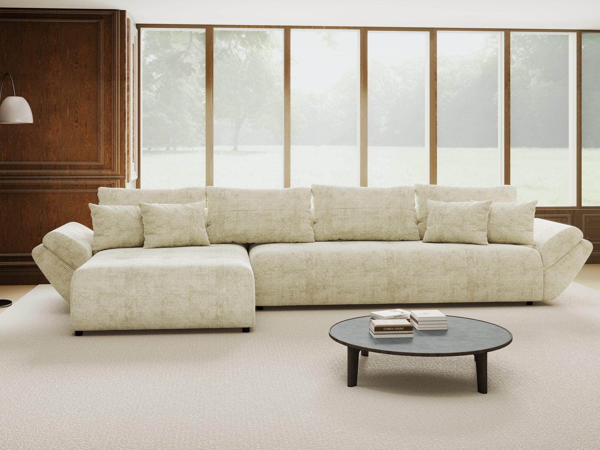 Colțar extensibil dumonde cu ladă de depozitare si sezut confortabil din spuma high-density, Berlin XL Cremona Alb 1 350x185 cm