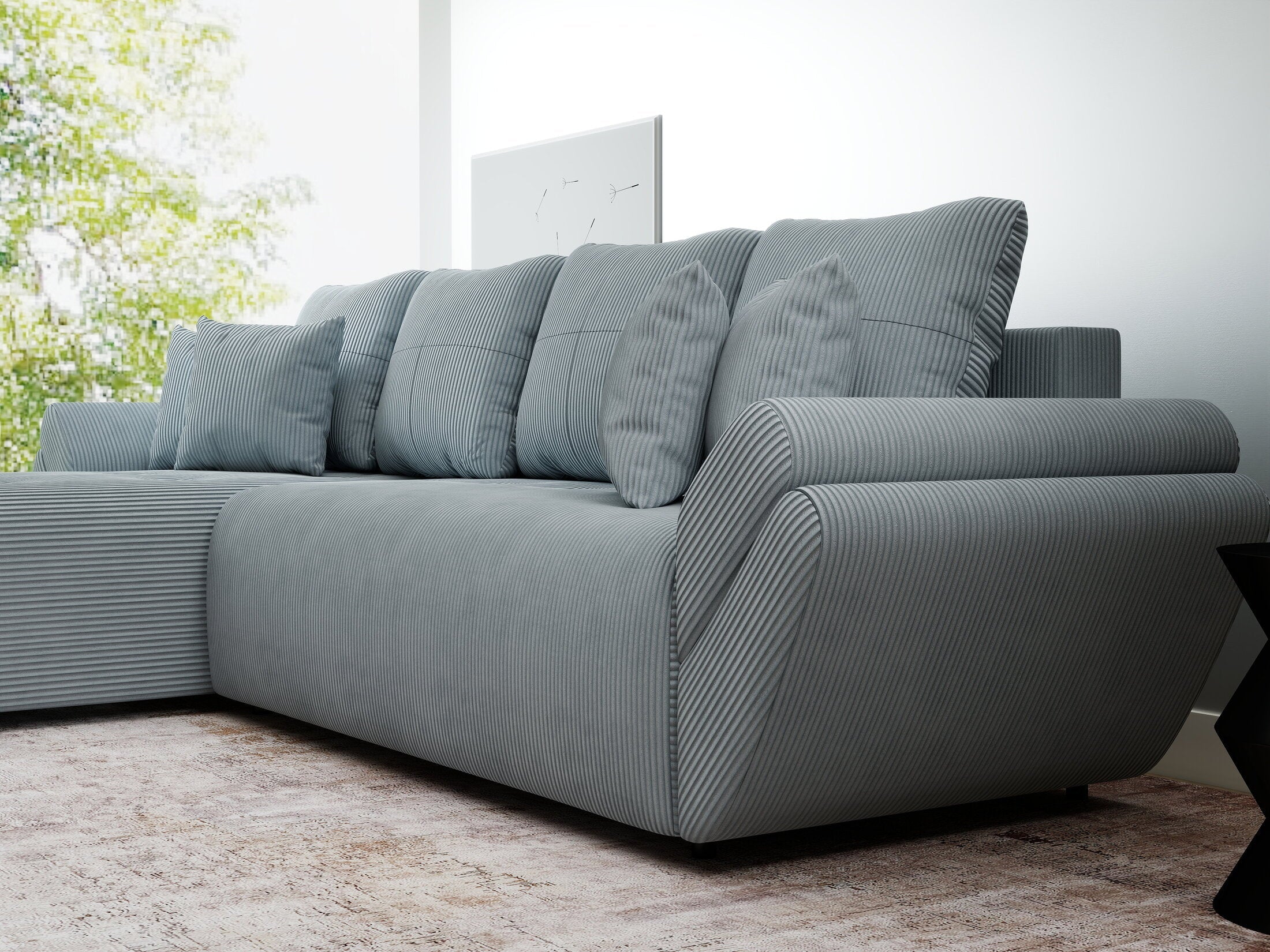 Colțar extensibil dumonde cu ladă de depozitare si sezut confortabil din spuma high-density, Berlin XL Zoom Grey 350x185 cm
