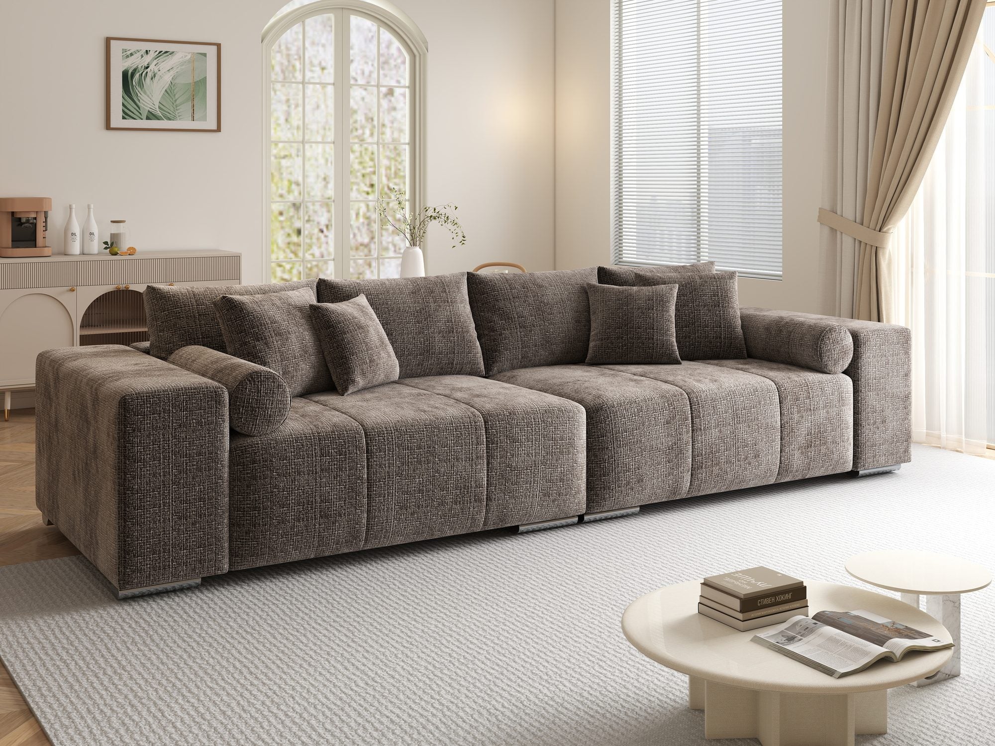 Canapea extensibilă dumonde cu ladă de depozitare si sezut confortabil din spuma high-density, Marbela XXL Cremona Maro-bej 24 290x100 cm