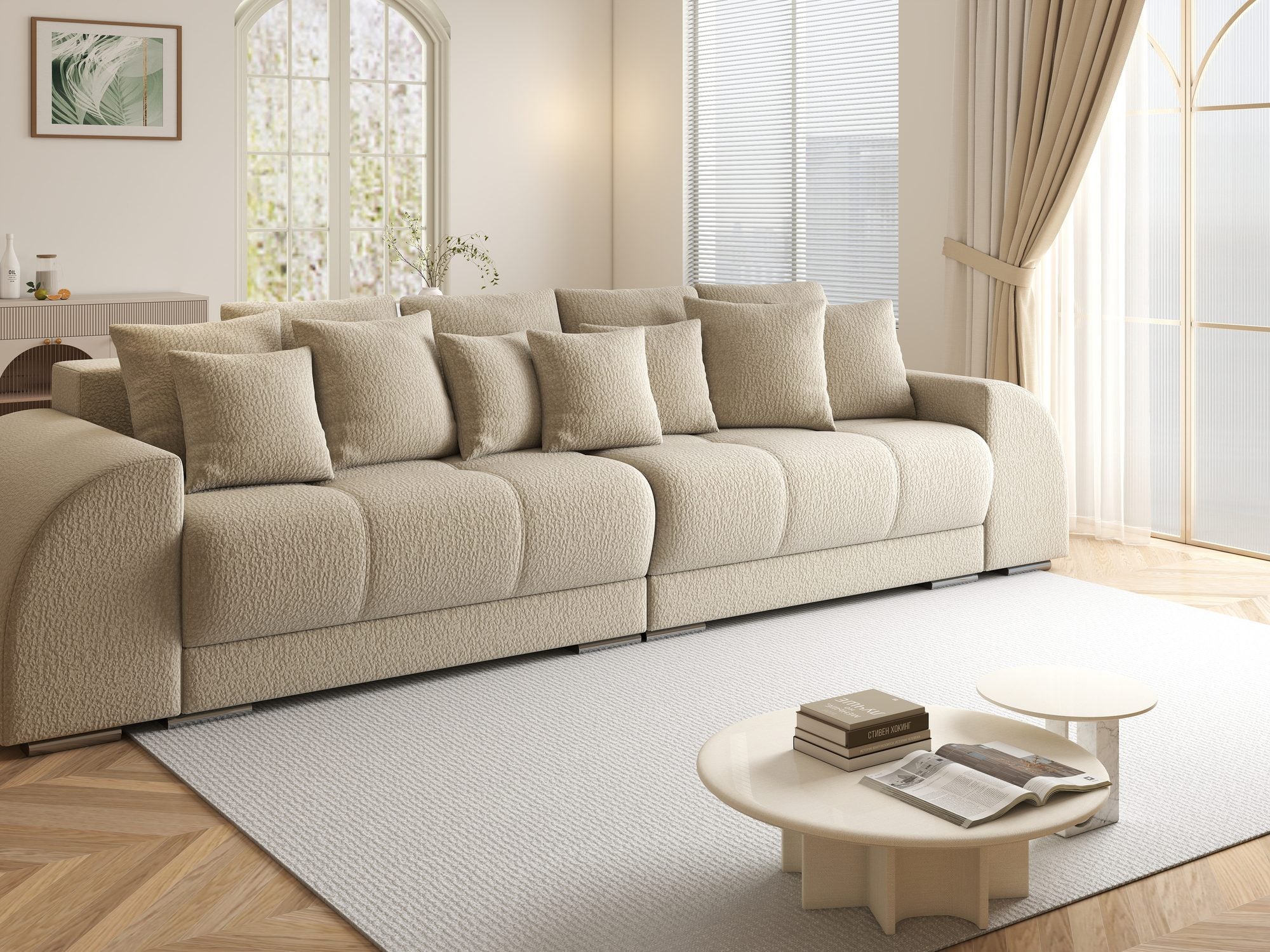 Canapea extensibilă dumonde cu 2 lăzi de depozitare si sezut confortabil din spuma high-density, Verona Jaguar Bej 4 310x100 cm