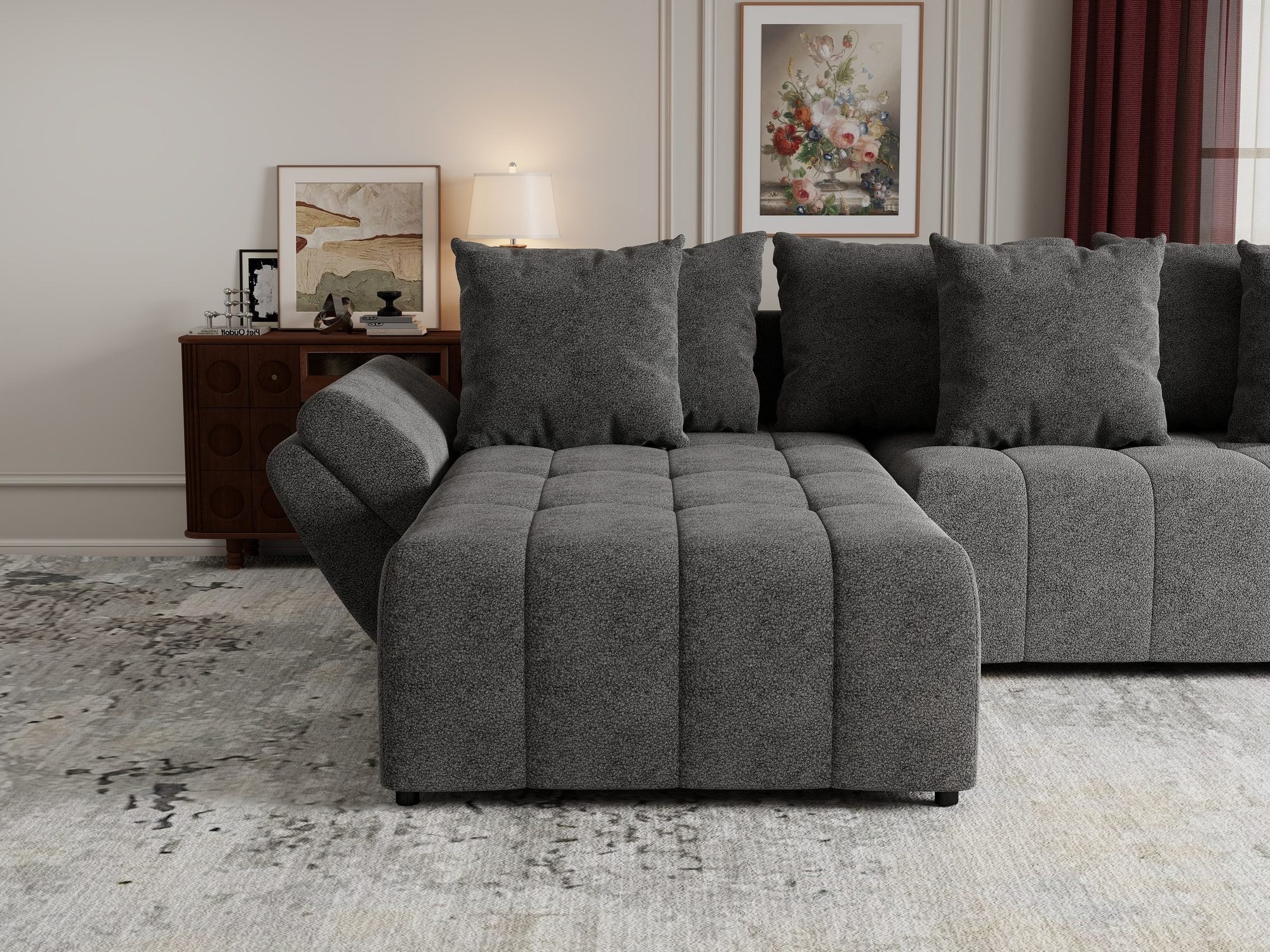 Colțar extensibil dumonde cu ladă de depozitare si sezut confortabil din spuma high-density, Berlin Quelle Gri 92 280x185 cm