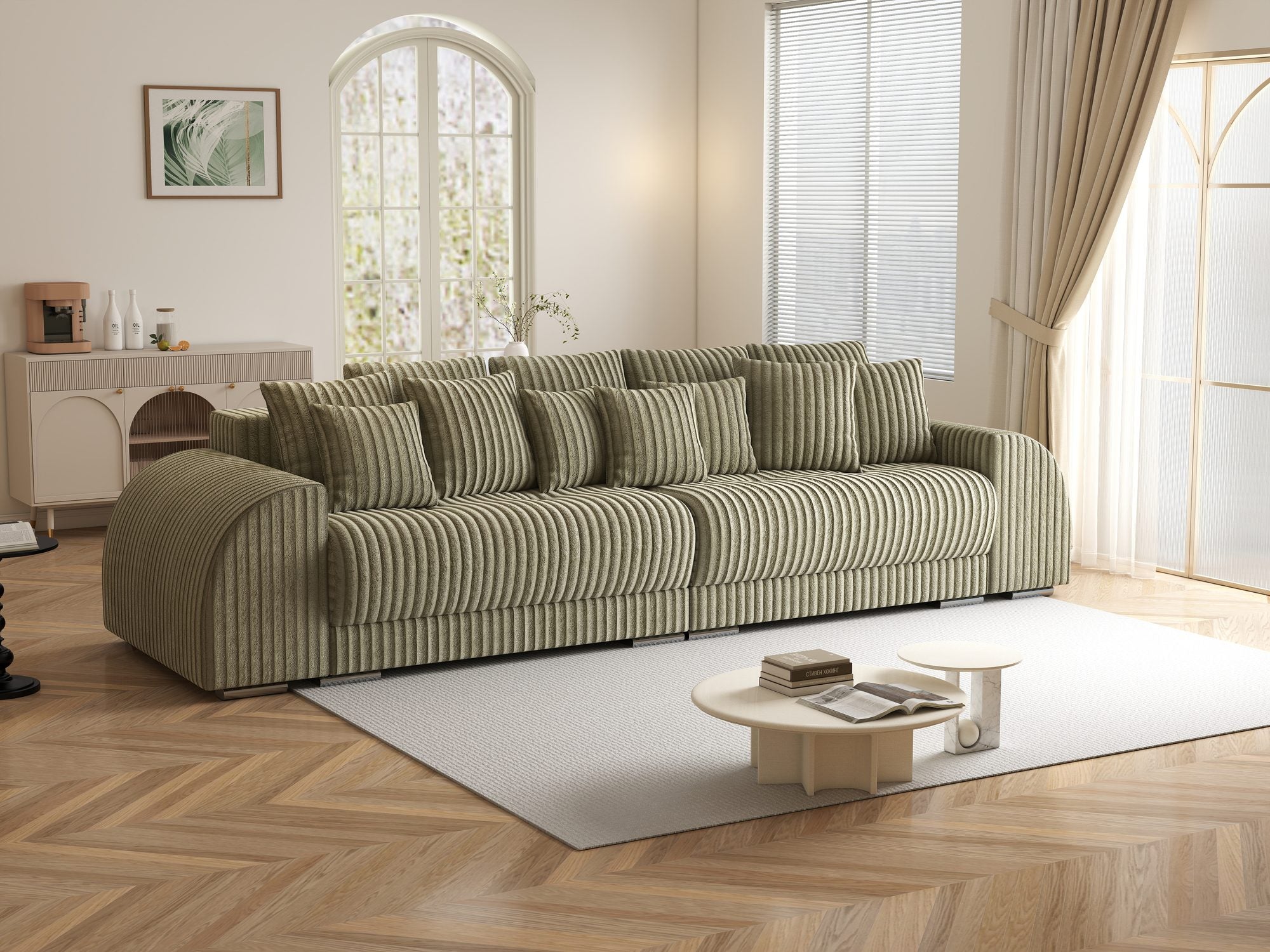 Canapea extensibilă dumonde cu 2 lăzi de depozitare si sezut confortabil din spuma high-density, Verona Tilia Verde Olive 37 310x100 cm