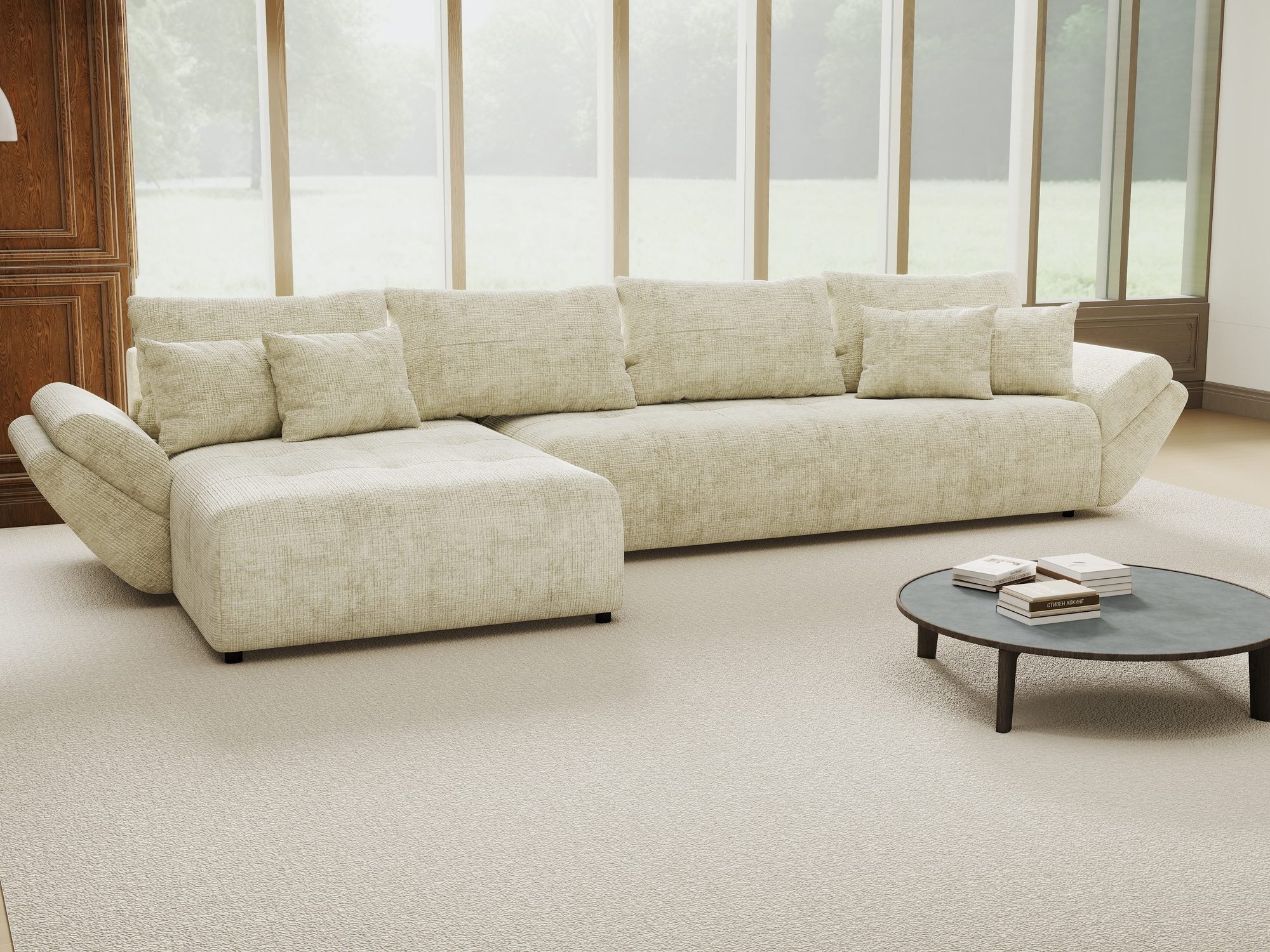 Colțar extensibil dumonde cu ladă de depozitare si sezut confortabil din spuma high-density, Berlin XL Cremona Alb 1 350x185 cm