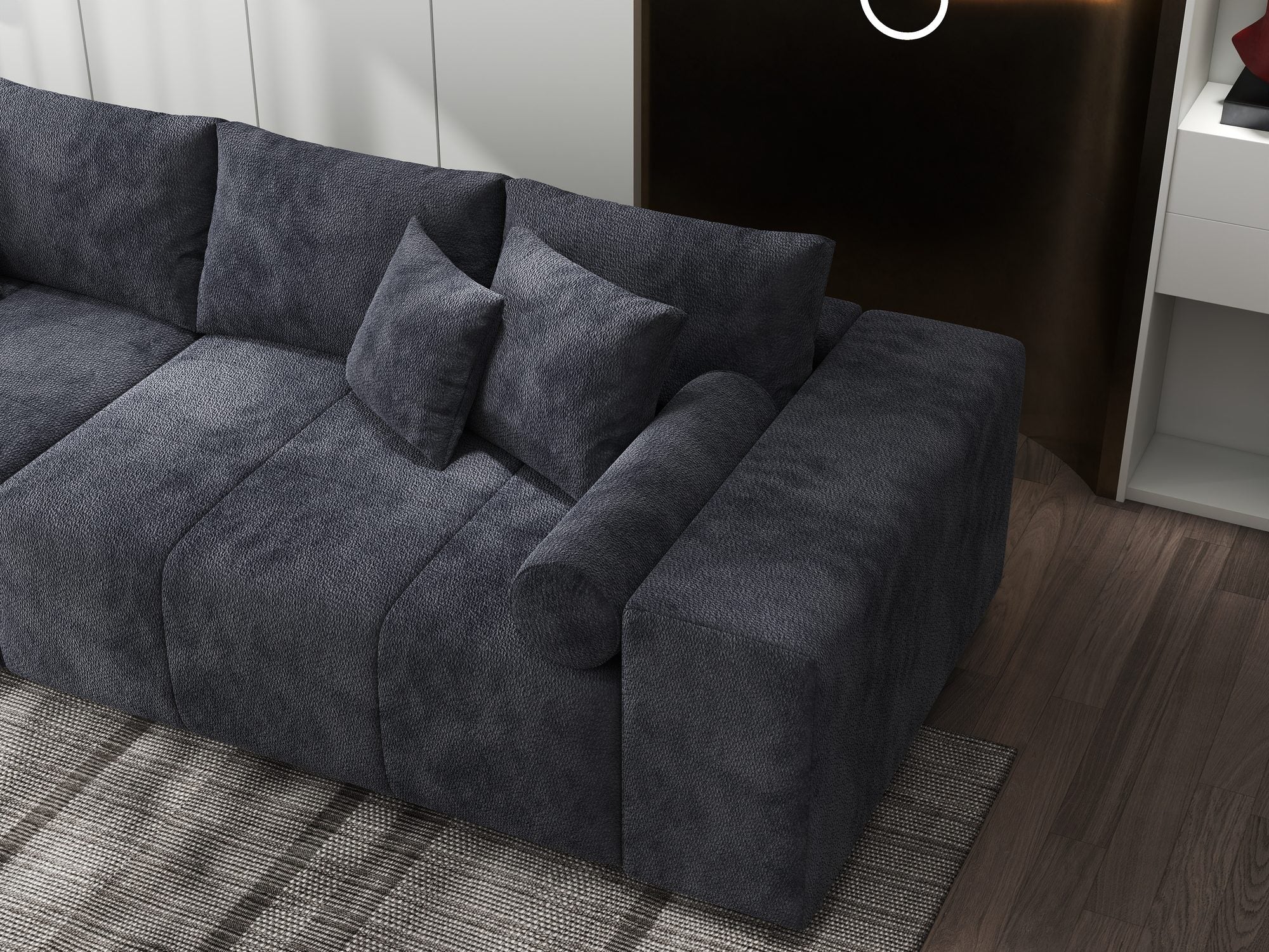 Canapea extensibilă dumonde cu ladă de depozitare si sezut confortabil din spuma high-density, Marbela XXL Vibe Gri Antracit 97 290x100 cm