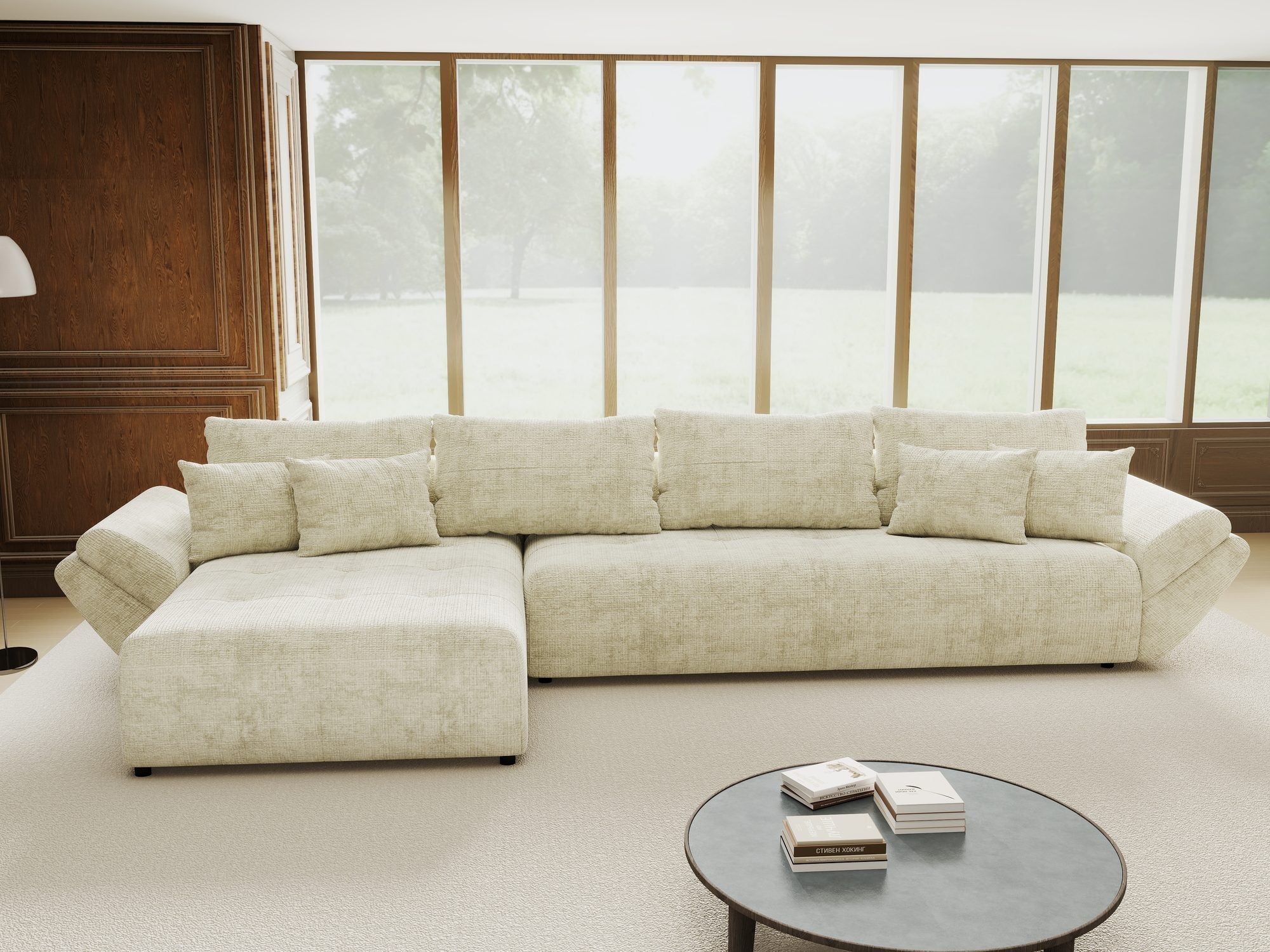 Colțar extensibil dumonde cu ladă de depozitare si sezut confortabil din spuma high-density, Berlin XL Cremona Alb 1 350x185 cm