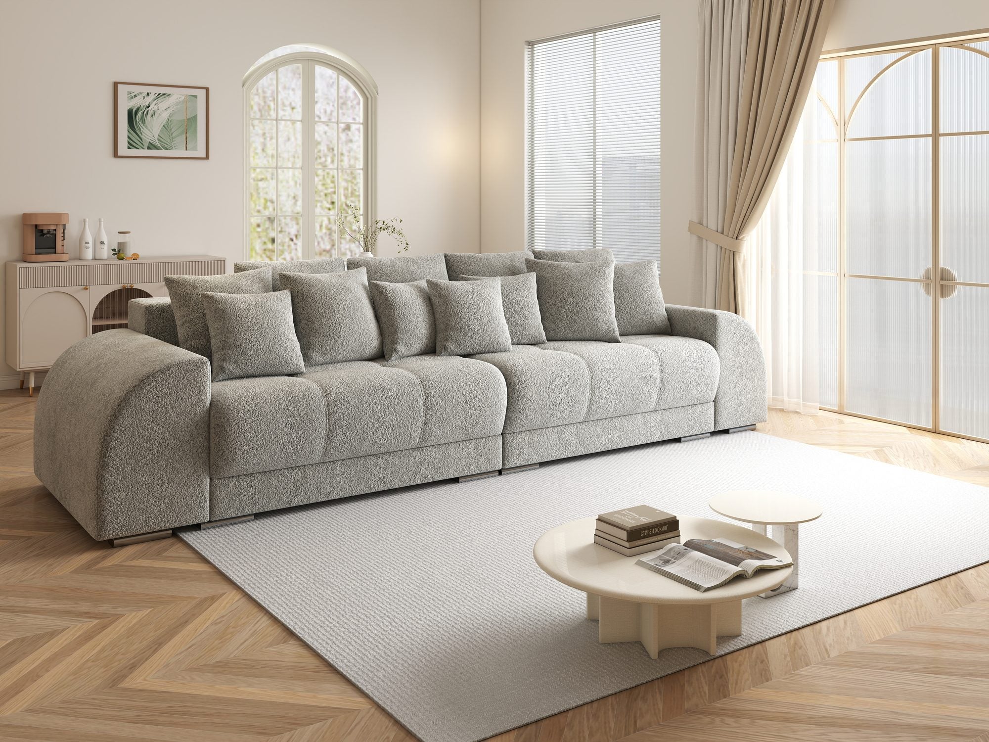 Canapea extensibilă dumonde cu 2 lăzi de depozitare si sezut confortabil din spuma high-density, Verona Arena Gri 15 310x100 cm