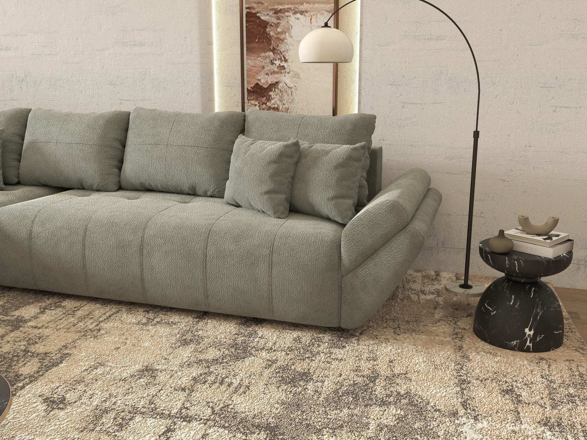 Colțar extensibil dumonde cu ladă de depozitare si sezut confortabil din spuma high-density, Berlin XL Vibe Mint 85 350x185 cm