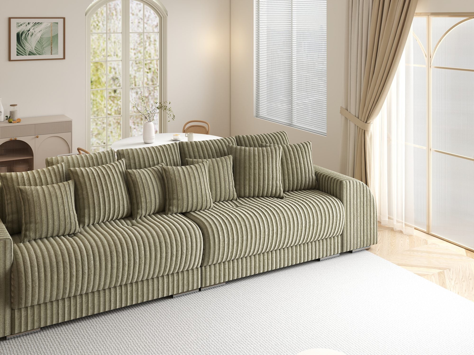 Canapea extensibilă dumonde cu 2 lăzi de depozitare si sezut confortabil din spuma high-density, Verona Tilia Verde Olive 37 310x100 cm