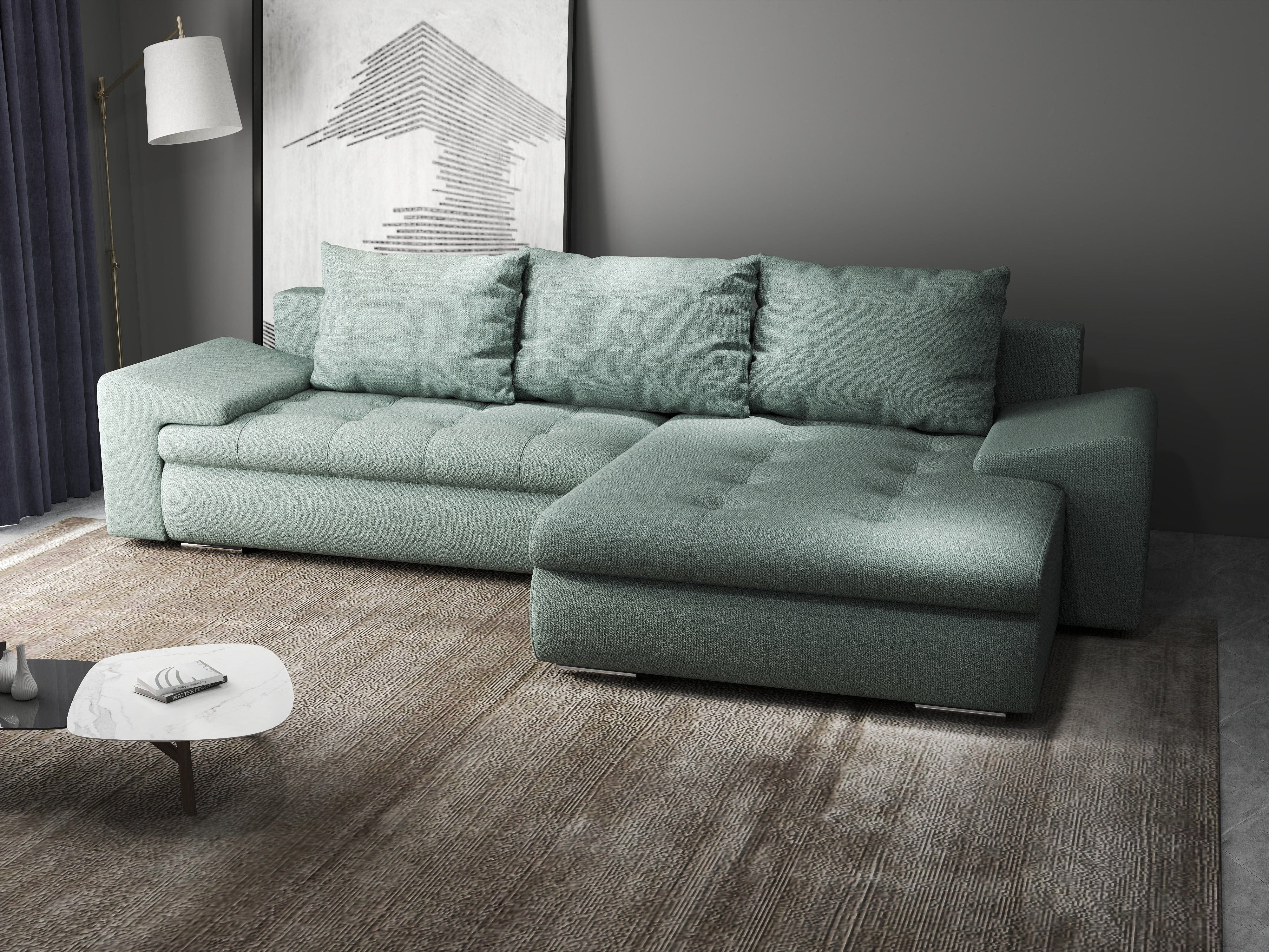 Colțar extensibil dumonde cu ladă de depozitare si sezut confortabil din spuma HR, Leonardo Enjoy Mint 260x185 cm II Fabrica