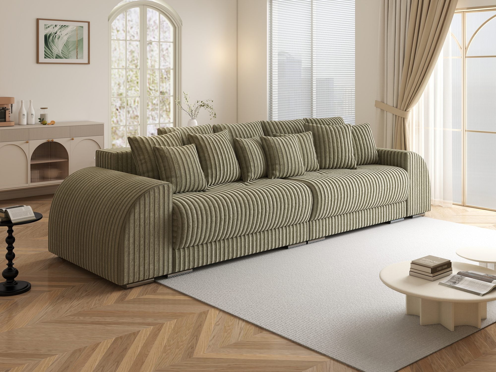 Canapea extensibilă dumonde cu 2 lăzi de depozitare si sezut confortabil din spuma high-density, Verona Tilia Verde Olive 37 310x100 cm