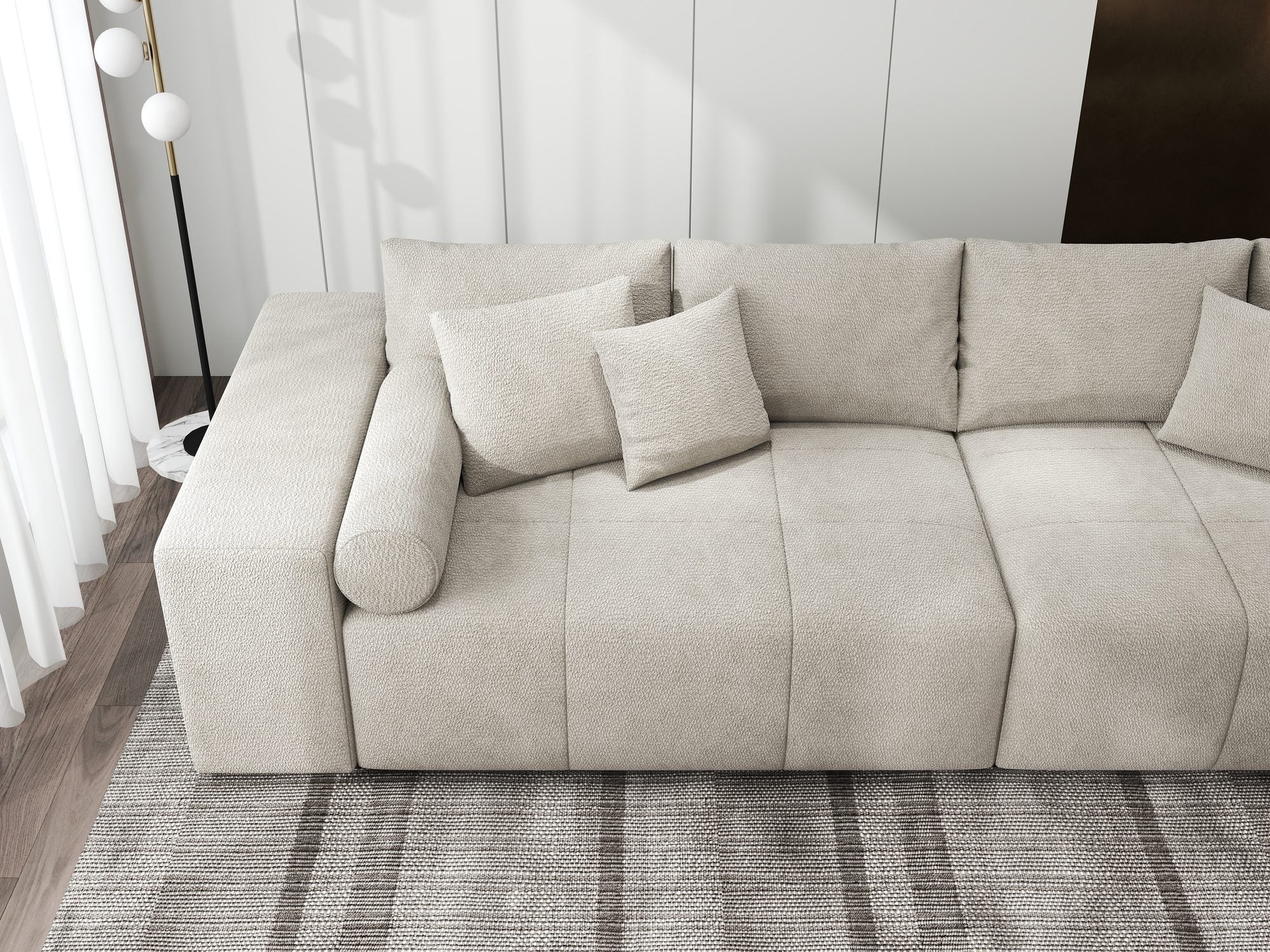 Canapea extensibilă dumonde cu ladă de depozitare si sezut confortabil din spuma high-density, Marbela XXL Vibe Bej 06 290x100 cm