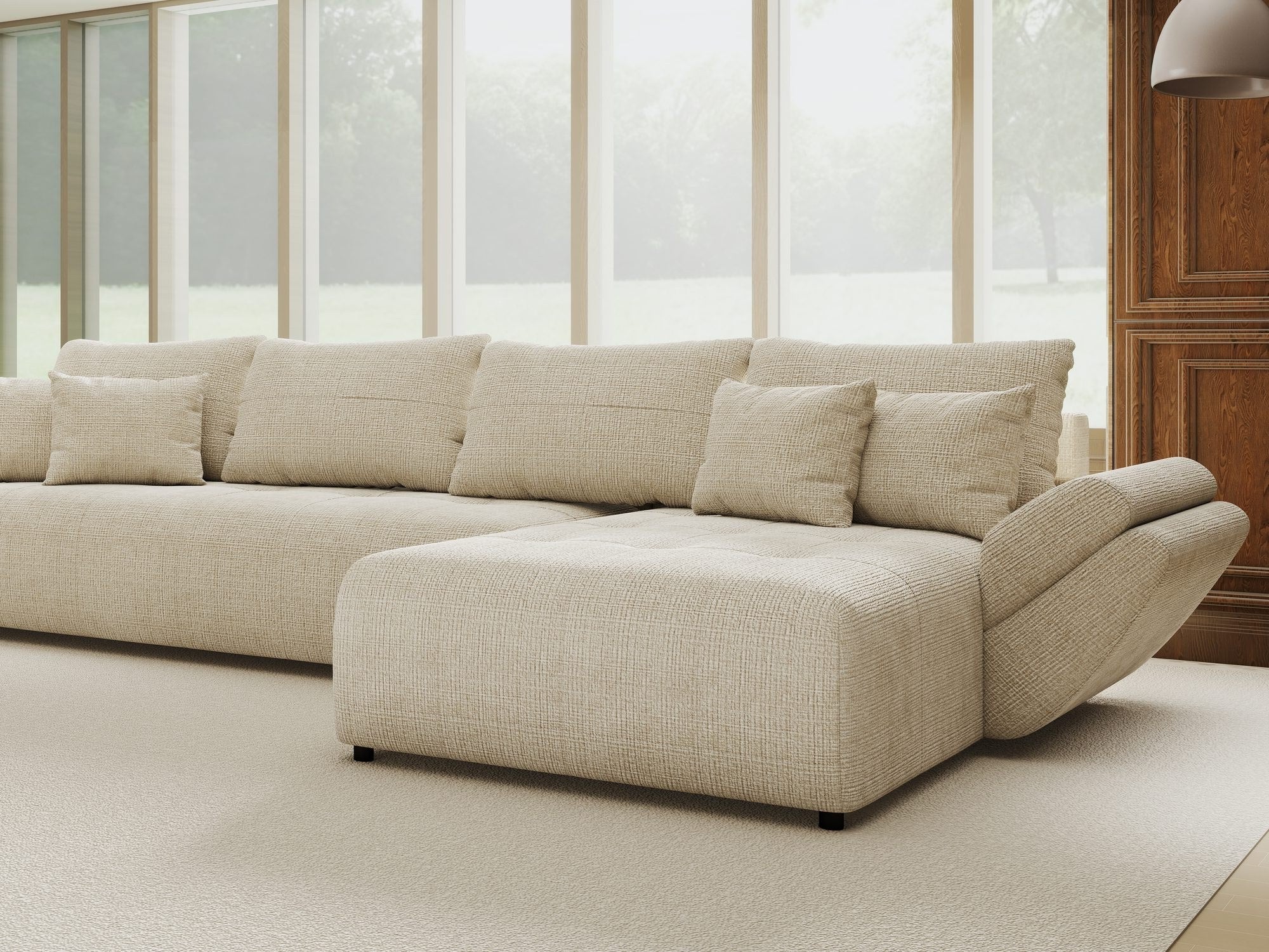 Colțar extensibil dumonde cu ladă de depozitare si sezut confortabil din spuma high-density, Berlin XL Cremona Gri 2 II 350x185 cm