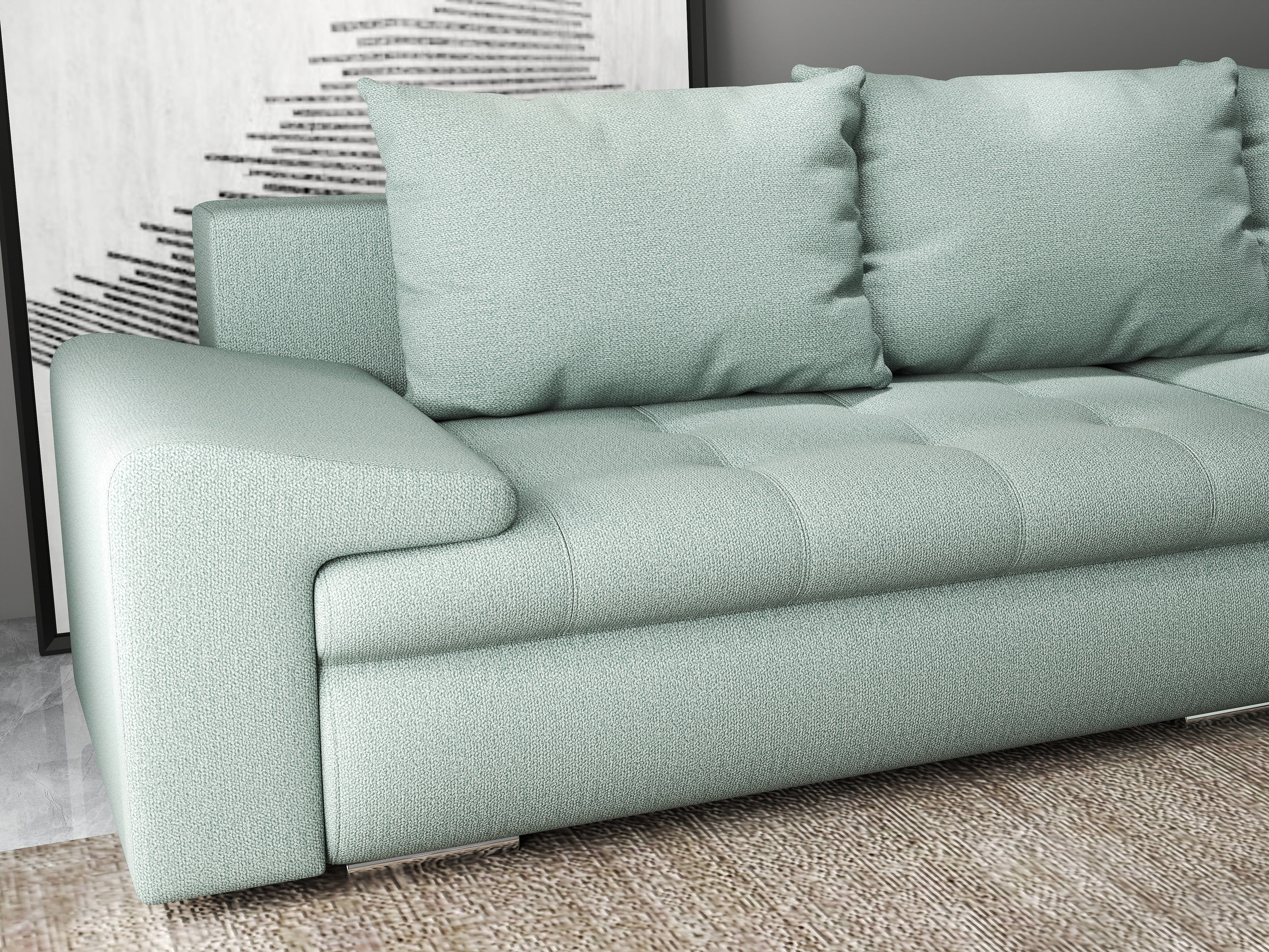 Colțar extensibil dumonde cu ladă de depozitare si sezut confortabil din spuma HR, Leonardo Enjoy Mint 260x185 cm II Fabrica
