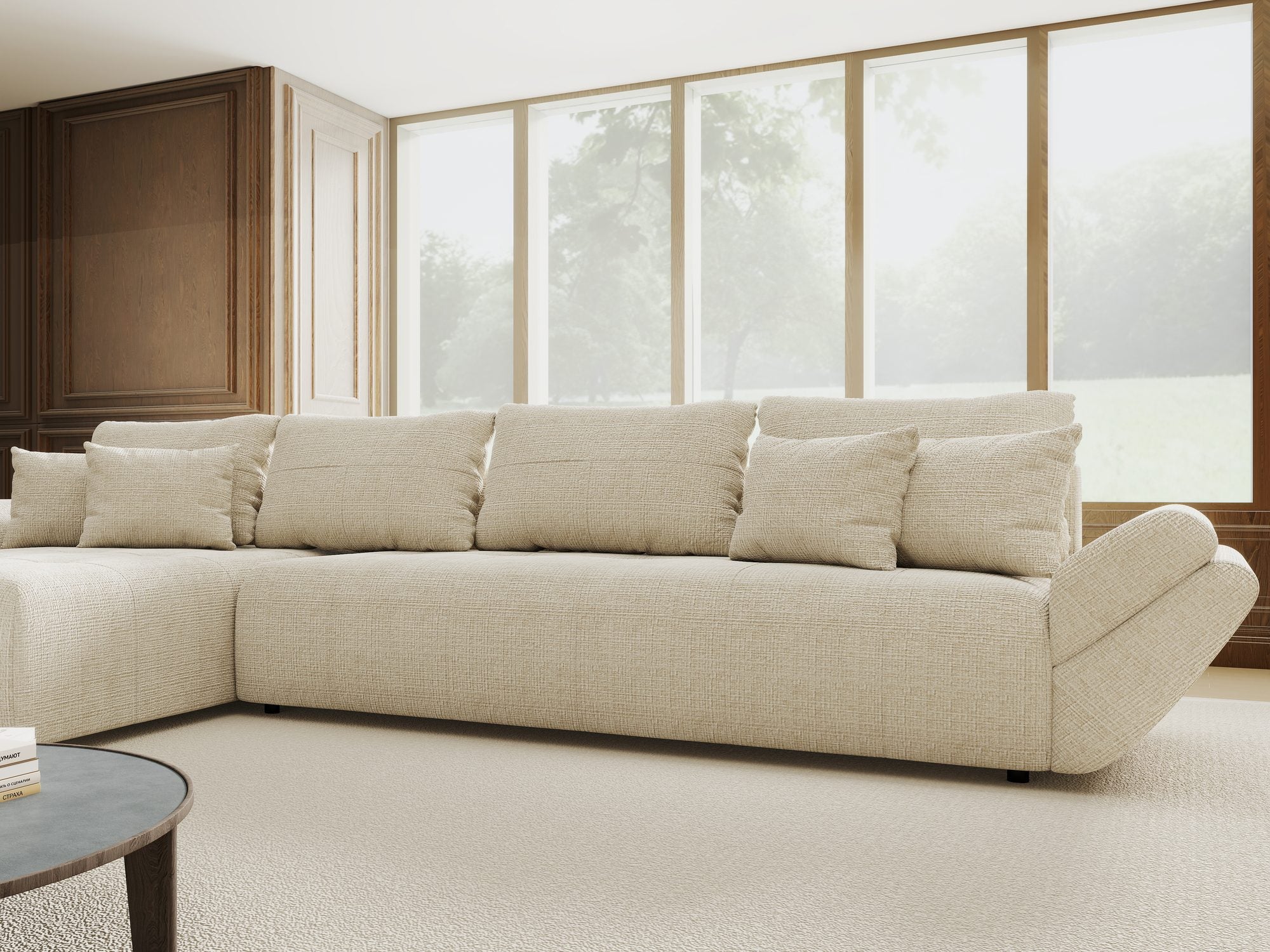 Colțar extensibil dumonde cu ladă de depozitare si sezut confortabil din spuma high-density, Berlin XL Cremona Gri 2 350x185 cm