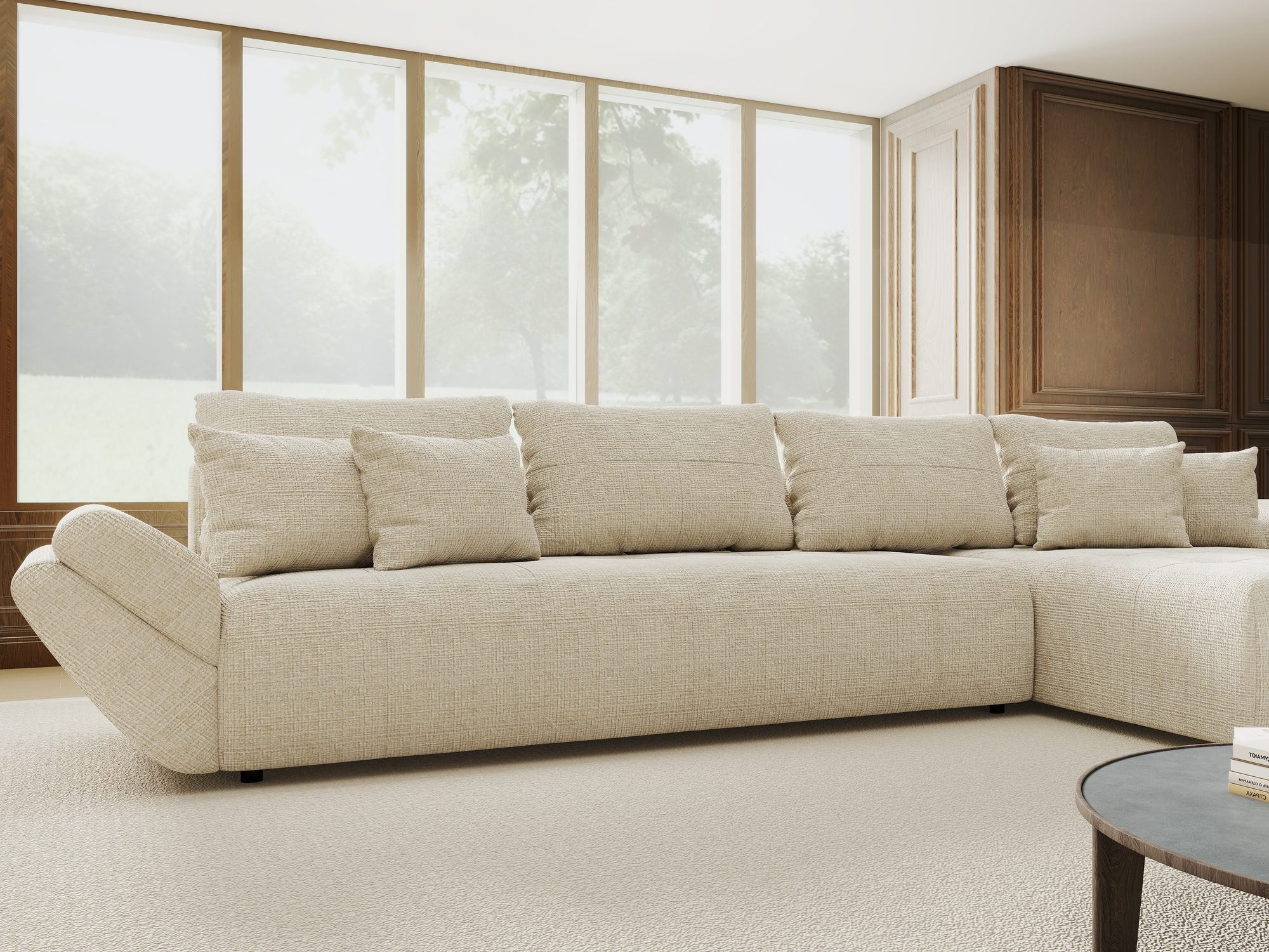 Colțar extensibil dumonde cu ladă de depozitare si sezut confortabil din spuma high-density, Berlin XL Cremona Gri 2 II 350x185 cm