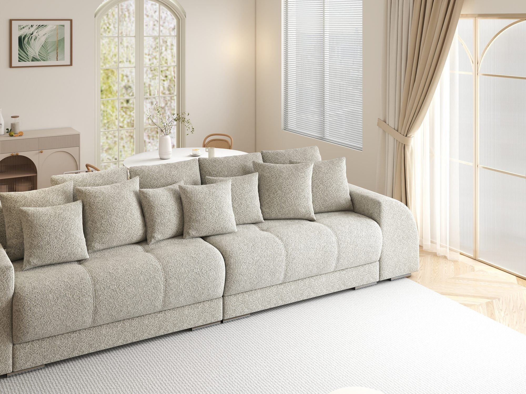 Canapea extensibilă dumonde cu 2 lăzi de depozitare si sezut confortabil din spuma high-density, Verona Arena Bej 2 310x100 cm