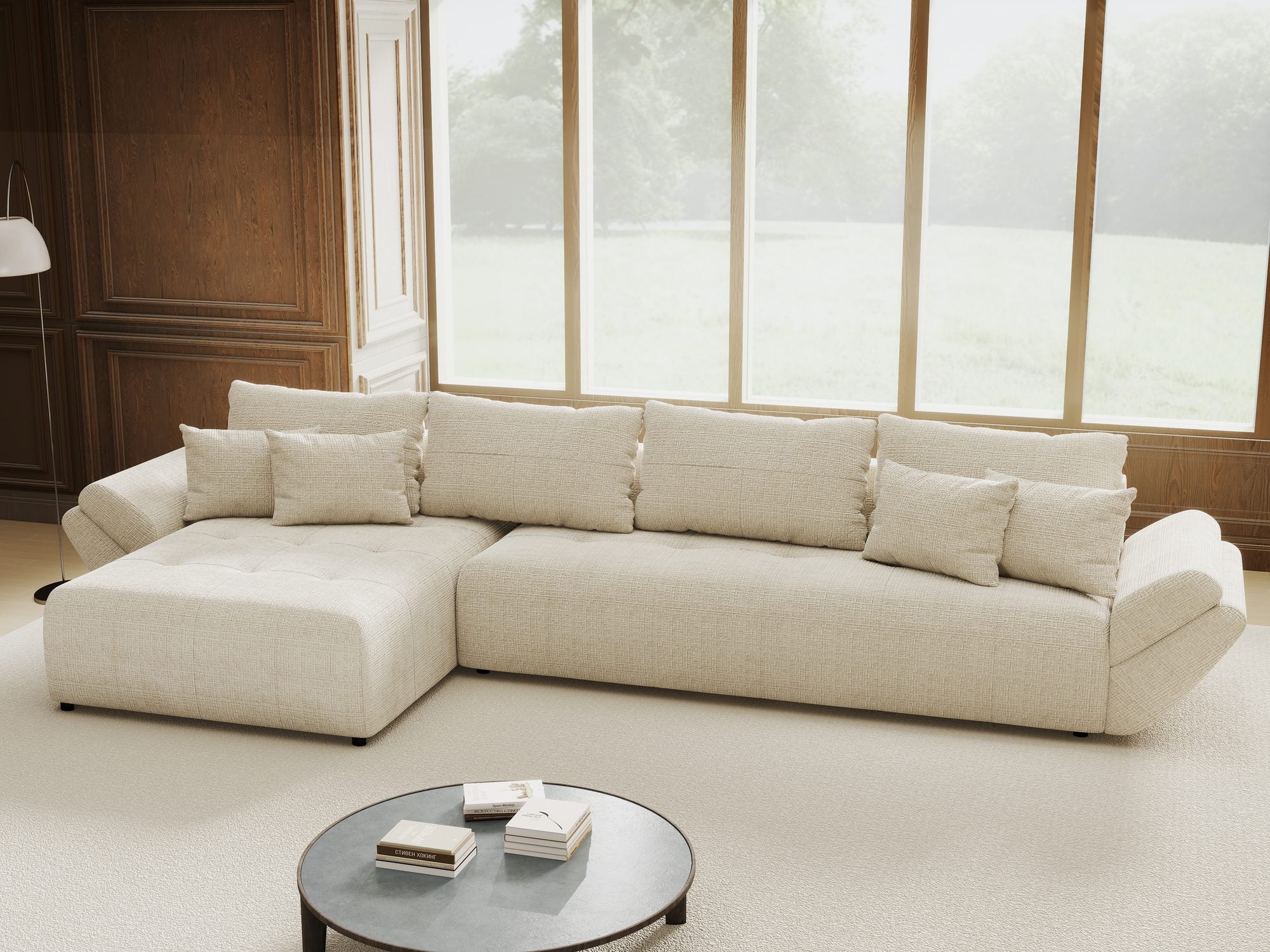 Colțar extensibil dumonde cu ladă de depozitare si sezut confortabil din spuma high-density, Berlin XL Cremona Gri 2 350x185 cm