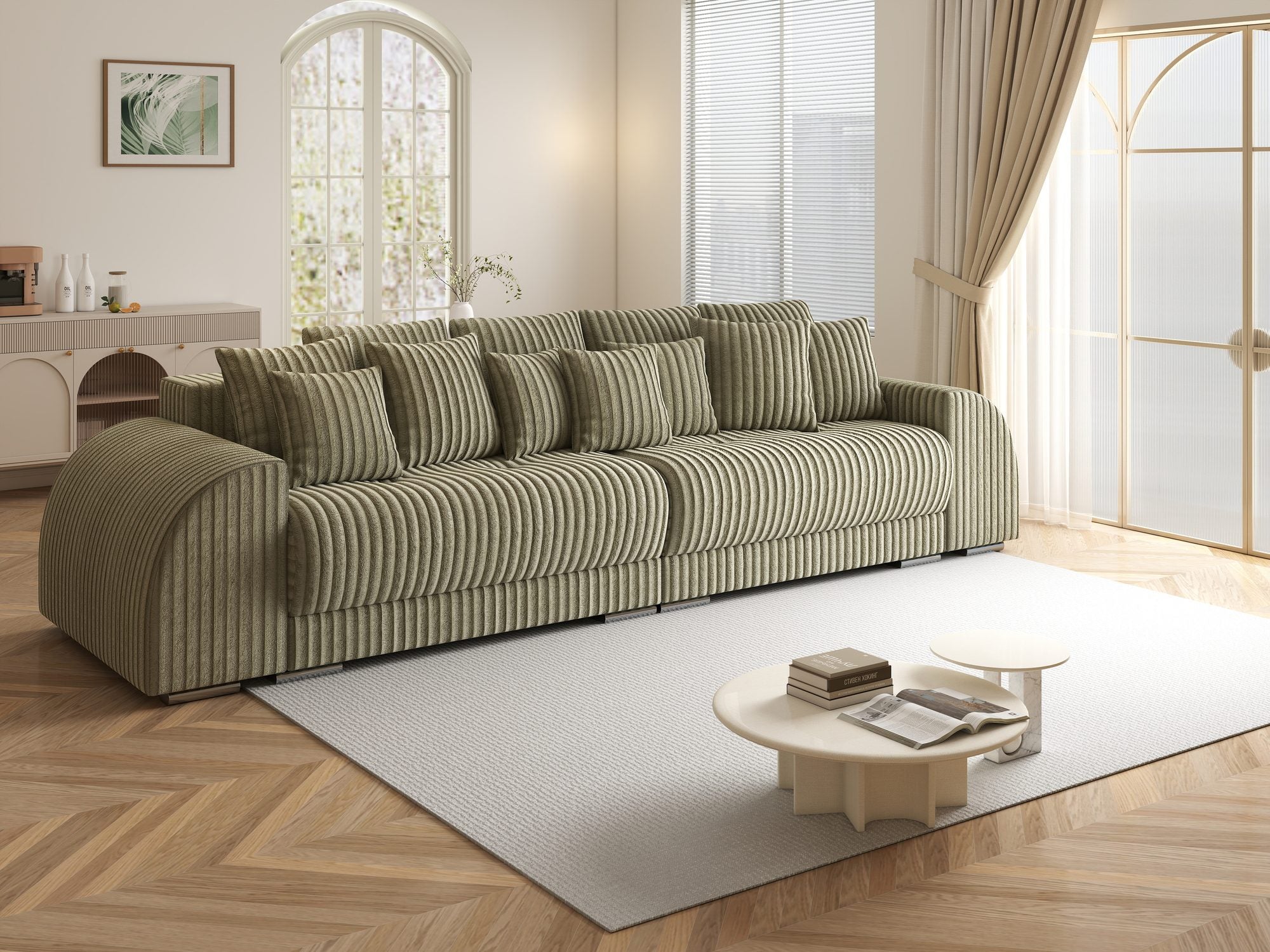Canapea extensibilă dumonde cu 2 lăzi de depozitare si sezut confortabil din spuma high-density, Verona Tilia Verde Olive 37 310x100 cm