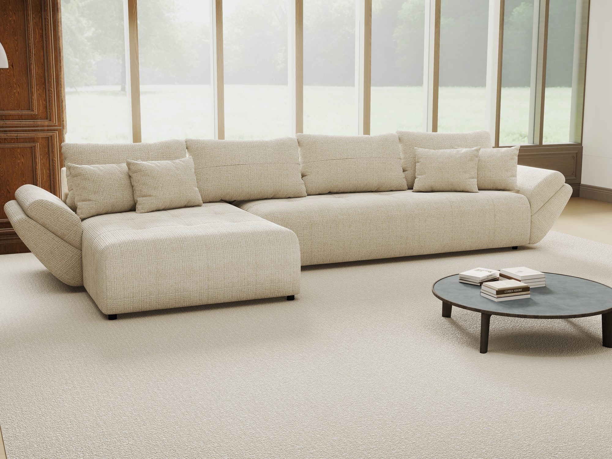 Colțar extensibil dumonde cu ladă de depozitare si sezut confortabil din spuma high-density, Berlin XL Cremona Gri 2 350x185 cm