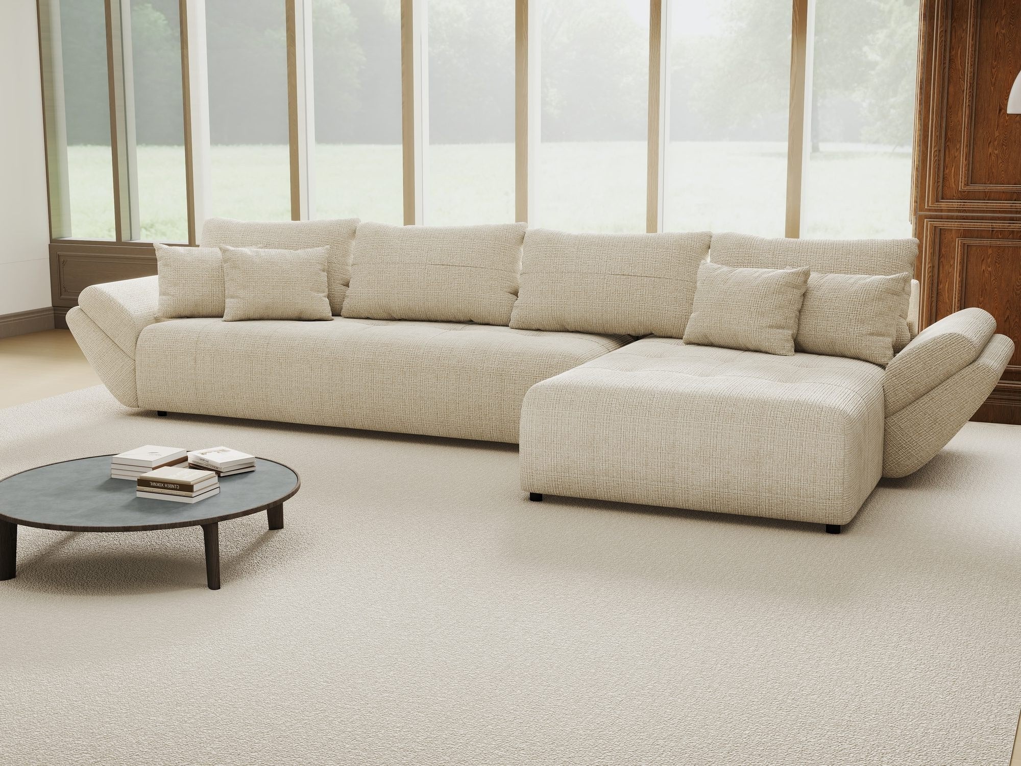 Colțar extensibil dumonde cu ladă de depozitare si sezut confortabil din spuma high-density, Berlin XL Cremona Gri 2 II 350x185 cm