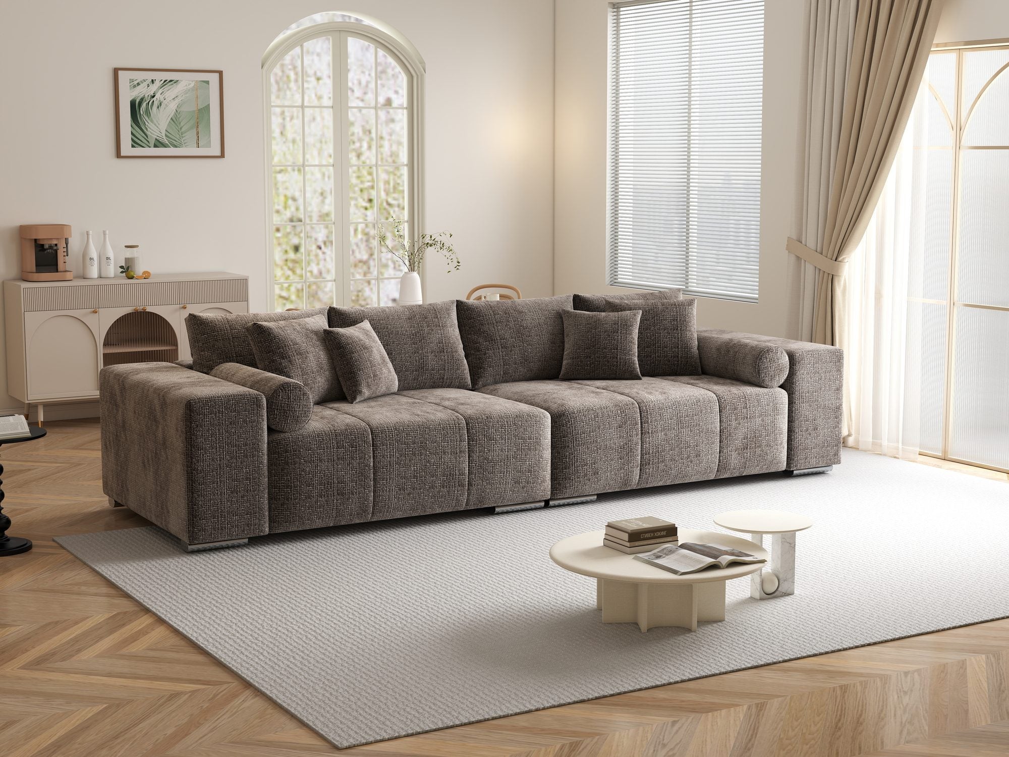 Canapea extensibilă dumonde cu ladă de depozitare si sezut confortabil din spuma high-density, Marbela XXL Cremona Maro-bej 24 290x100 cm