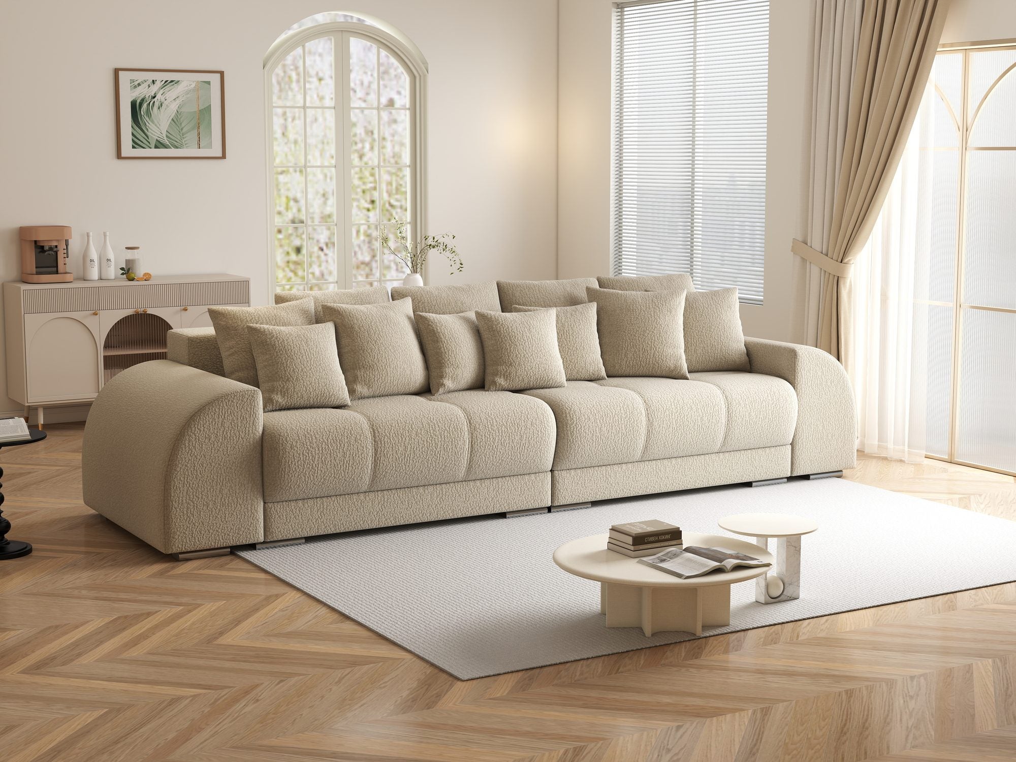 Canapea extensibilă dumonde cu 2 lăzi de depozitare si sezut confortabil din spuma high-density, Verona Jaguar Bej 4 310x100 cm