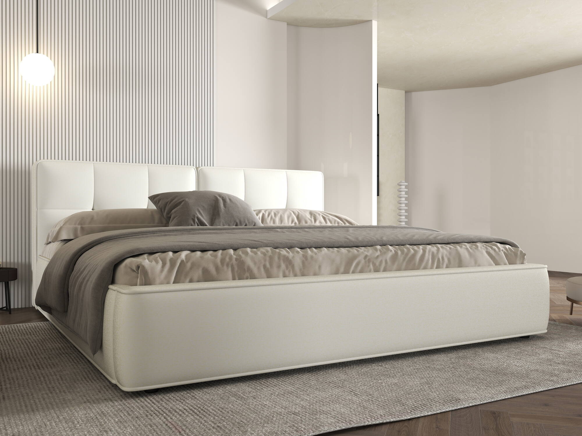 Dumonde kárpitozott ágy, bézs, Madrid 160x200 cm, felnyitható ágyráccsal, tárolóhellyel