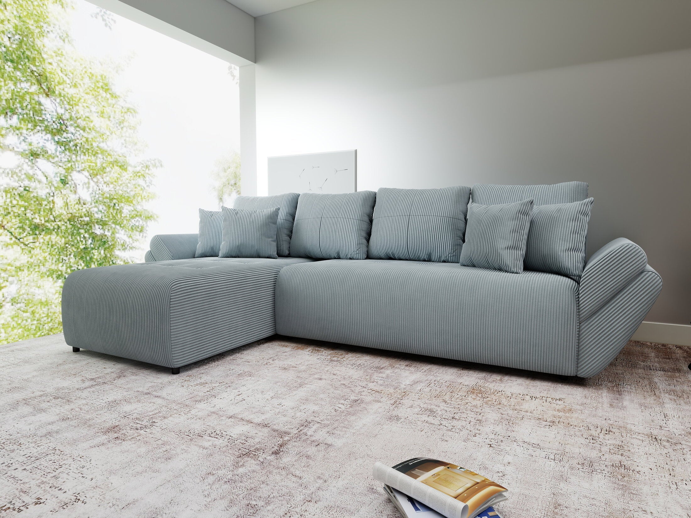 Colțar extensibil dumonde cu ladă de depozitare si sezut confortabil din spuma high-density, Berlin XL Zoom Grey 350x185 cm