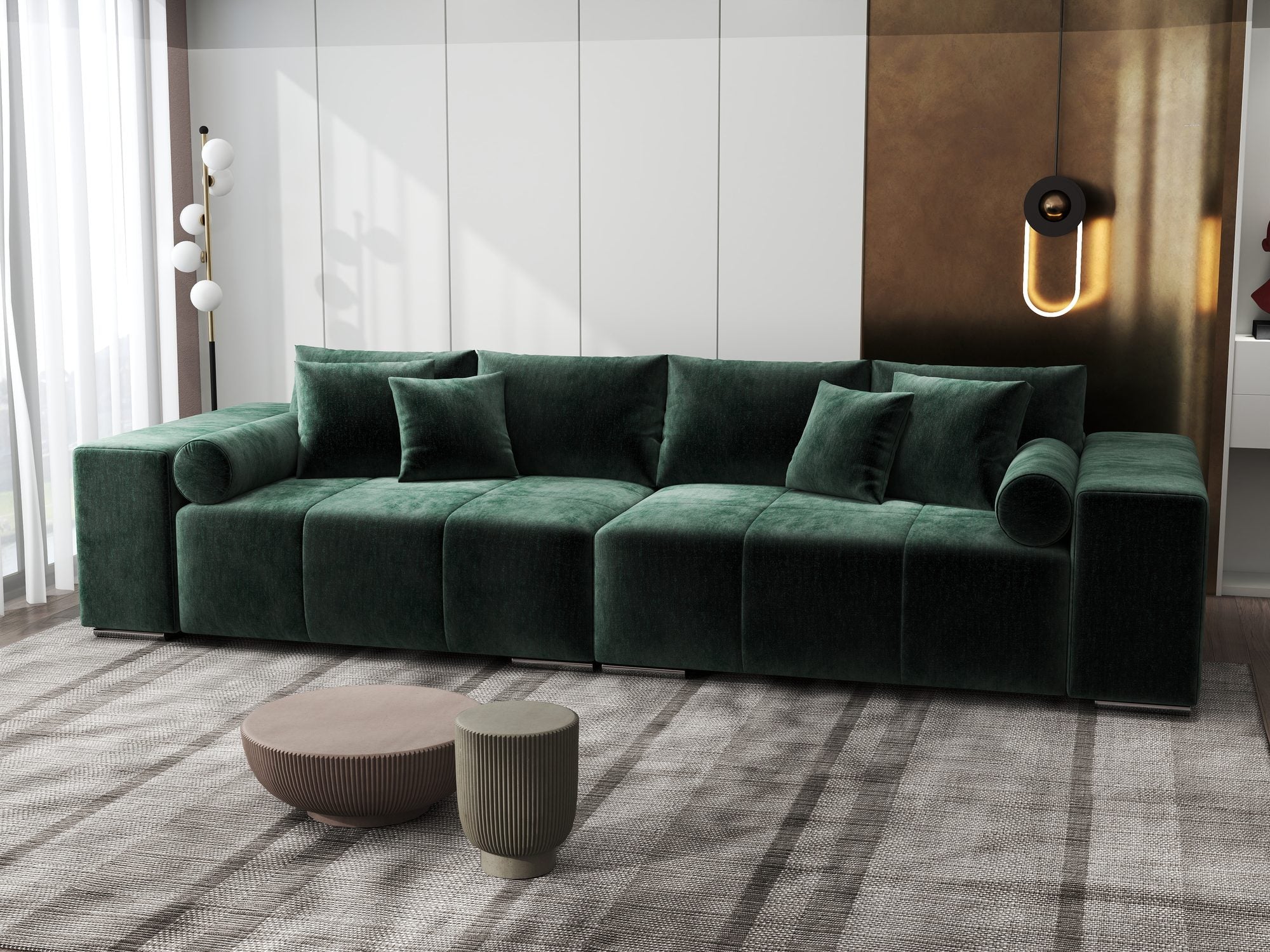 Canapea extensibilă dumonde cu ladă de depozitare si sezut confortabil din spuma high-density, Marbela XXL Monolith Verde 37 290x100 cm
