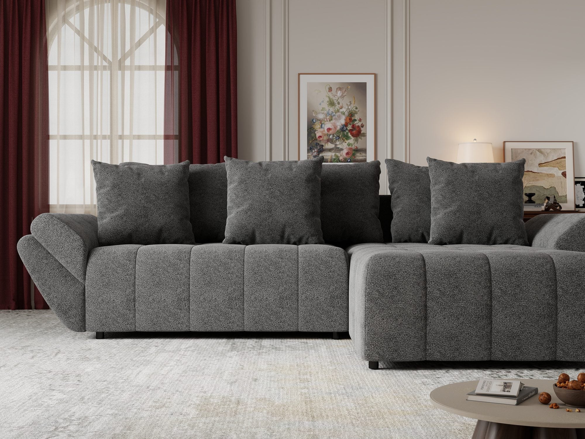 Colțar extensibil dumonde cu ladă de depozitare si sezut confortabil din spuma high-density, Berlin Quelle Gri 92 II 280x185 cm