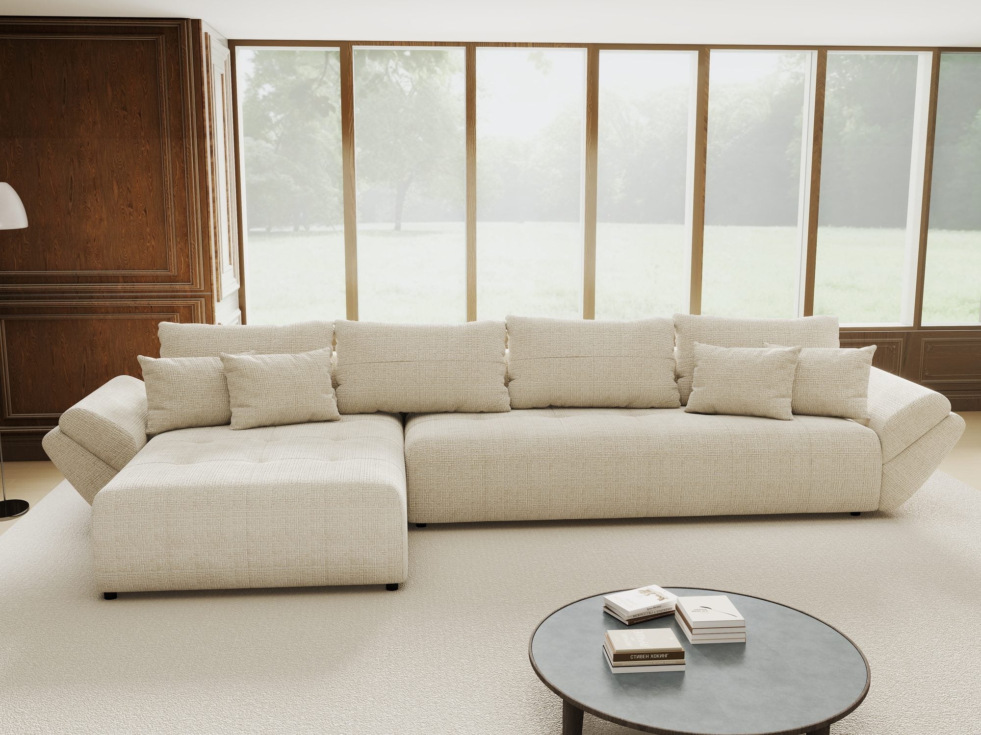 Colțar extensibil dumonde cu ladă de depozitare si sezut confortabil din spuma high-density, Berlin XL Cremona Gri 2 350x185 cm