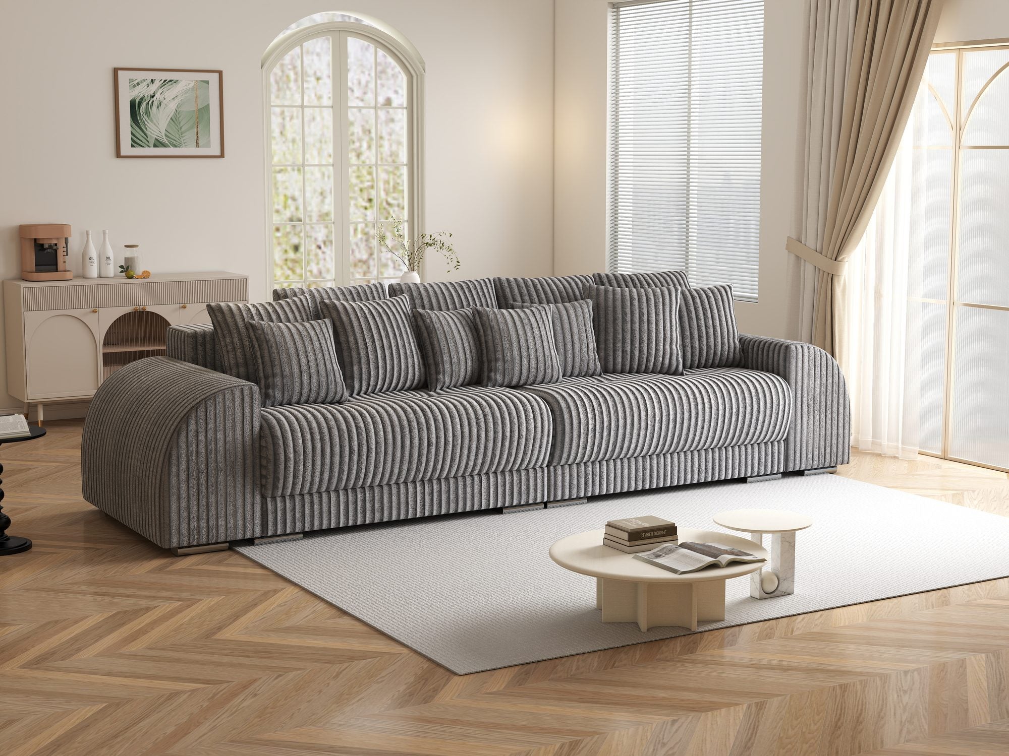 Canapea extensibilă dumonde cu 2 lăzi de depozitare si sezut confortabil din spuma high-density, Verona Tilia Gri 90 310x100 cm