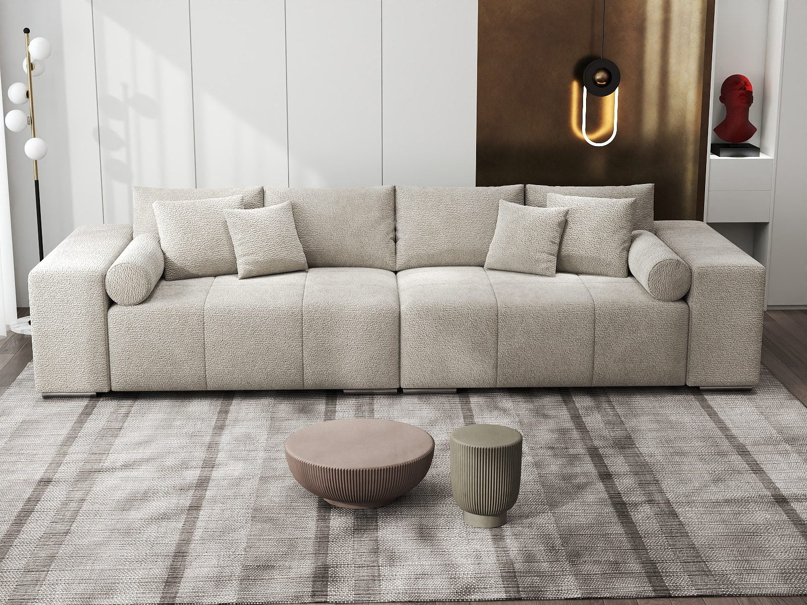 Canapea extensibilă dumonde cu ladă de depozitare si sezut confortabil din spuma high-density, Marbela XXL Vibe Bej 06 290x100 cm