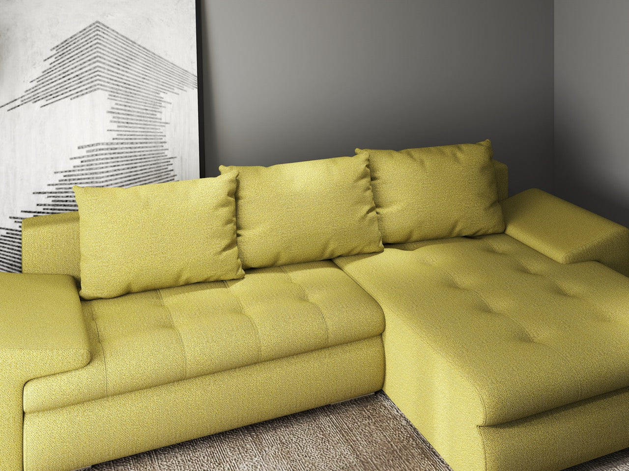 Colțar extensibil dumonde cu ladă de depozitare si sezut confortabil din spuma HR, Leonardo Enjoy Verde 260x185 cm II Fabrica