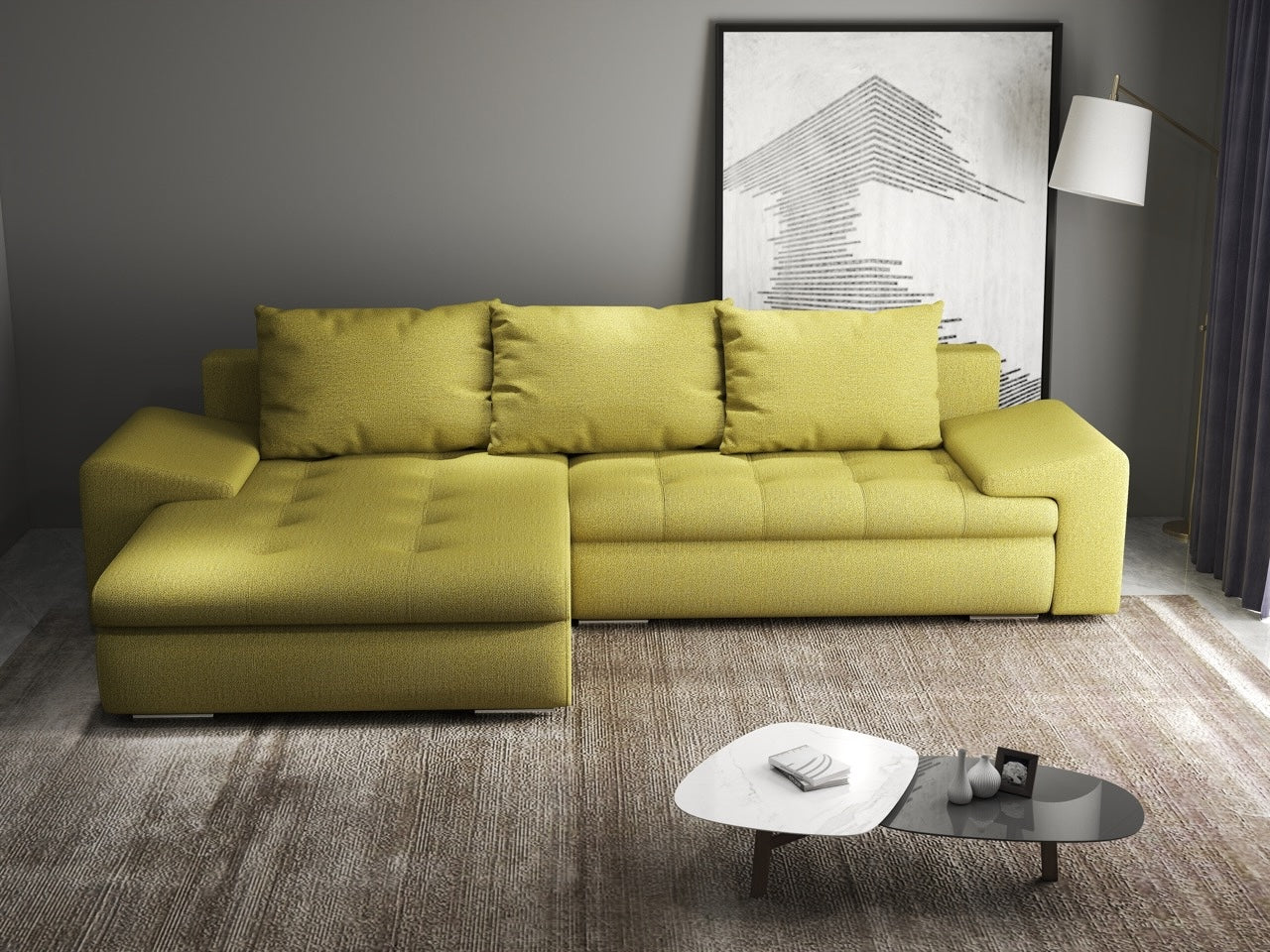 Colțar extensibil dumonde cu ladă de depozitare si sezut confortabil din spuma HR, Leonardo Enjoy Verde 260x185 cm Fabrica