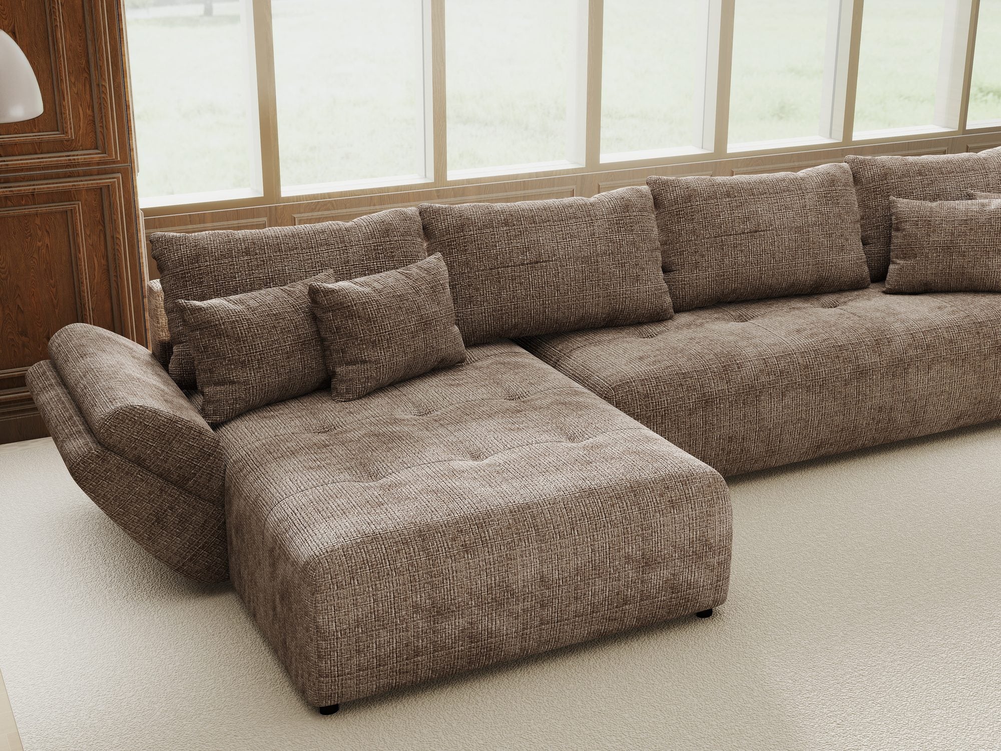 Colțar extensibil dumonde cu ladă de depozitare si sezut confortabil din spuma high-density, Berlin XL Cremona Maro-bej 24 350x185 cm