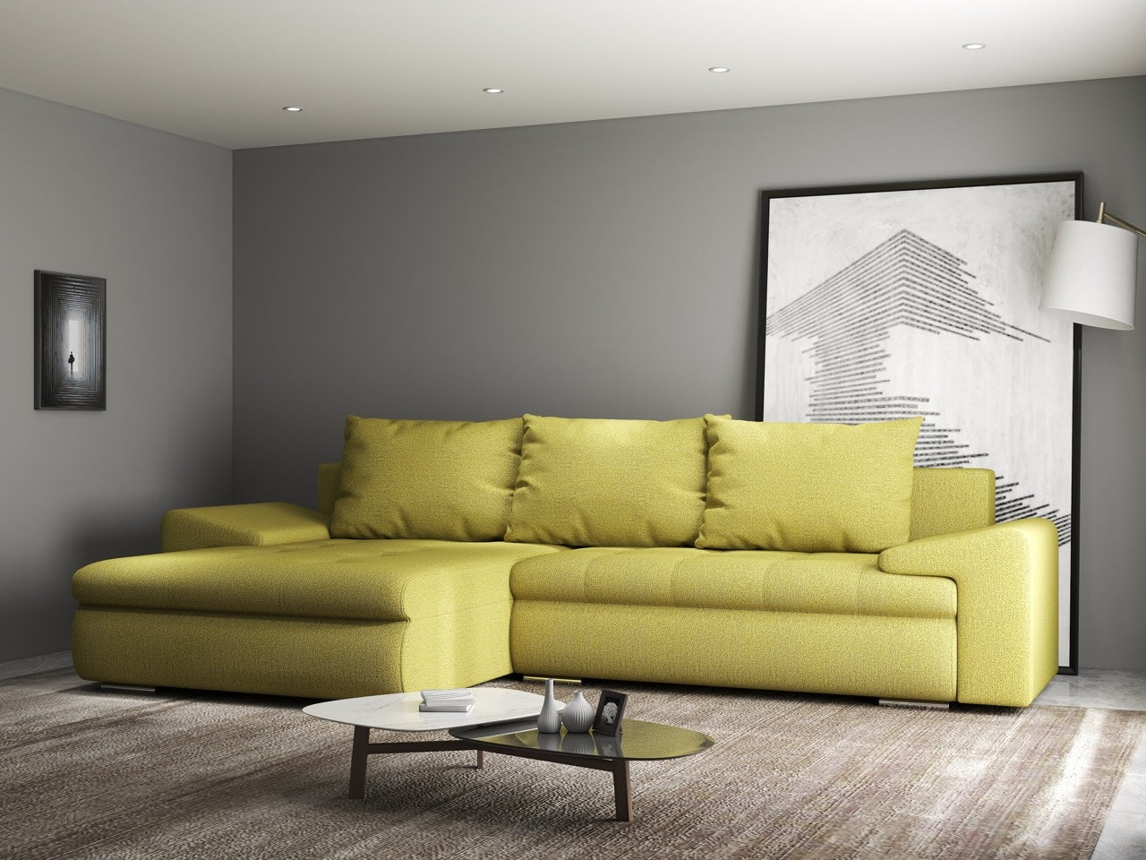 Colțar extensibil dumonde cu ladă de depozitare si sezut confortabil din spuma HR, Leonardo Enjoy Verde 260x185 cm Fabrica