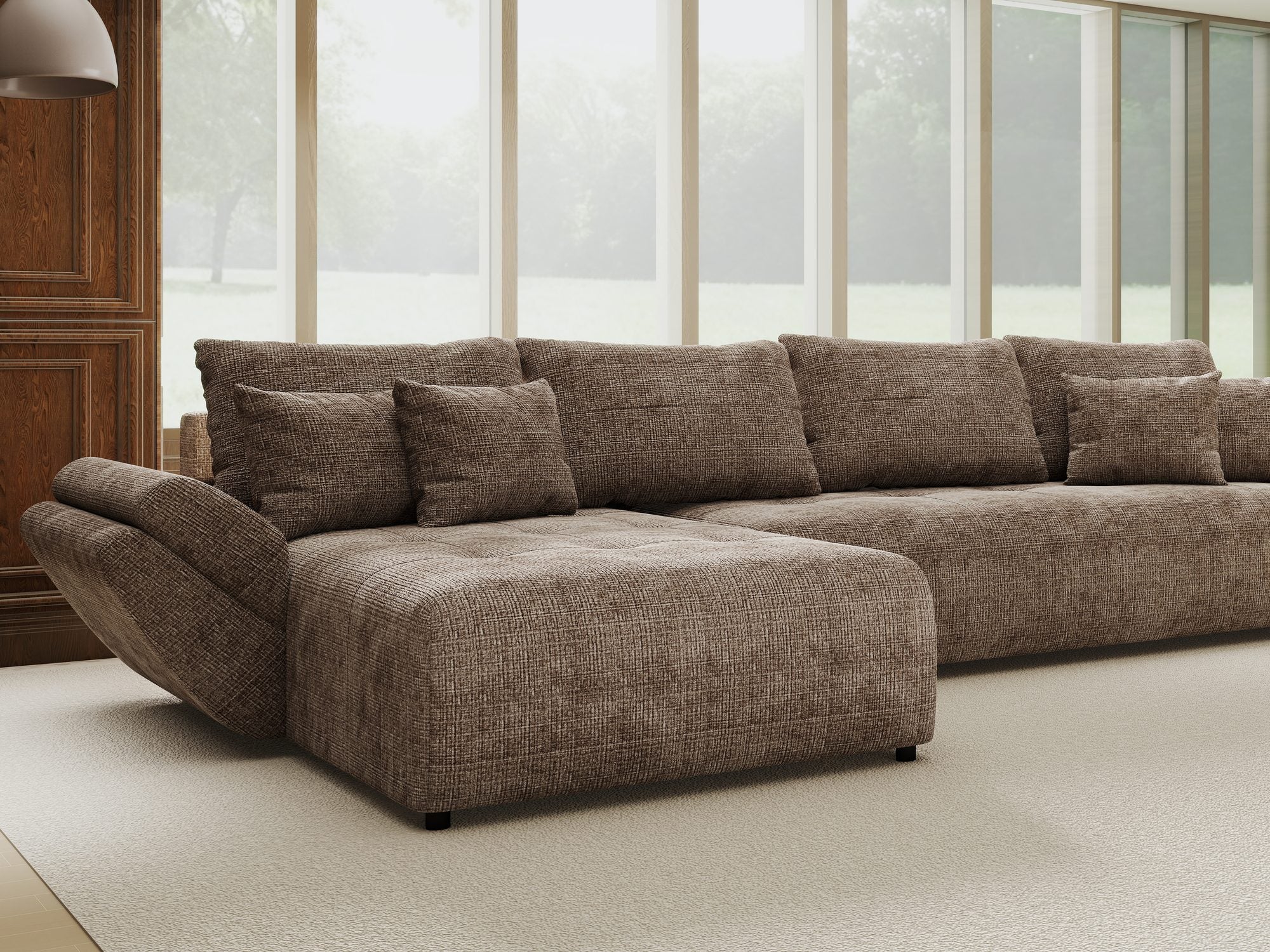 Colțar extensibil dumonde cu ladă de depozitare si sezut confortabil din spuma high-density, Berlin XL Cremona Maro-bej 24 350x185 cm