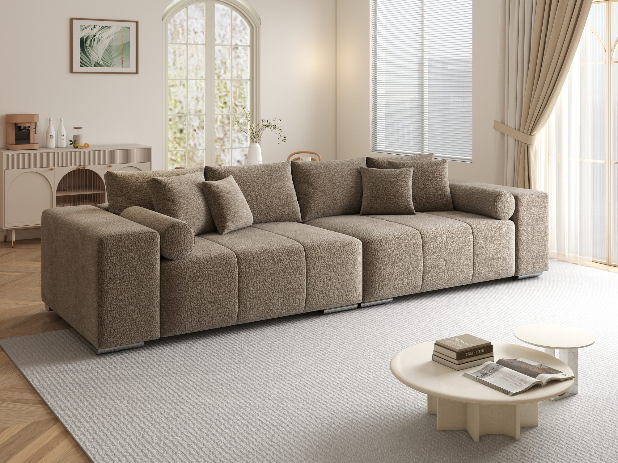 Canapea extensibilă dumonde cu ladă de depozitare si sezut confortabil din spuma high-density, Marbela XXL Jaguar Maro Cappuccino 8 290x100 cm