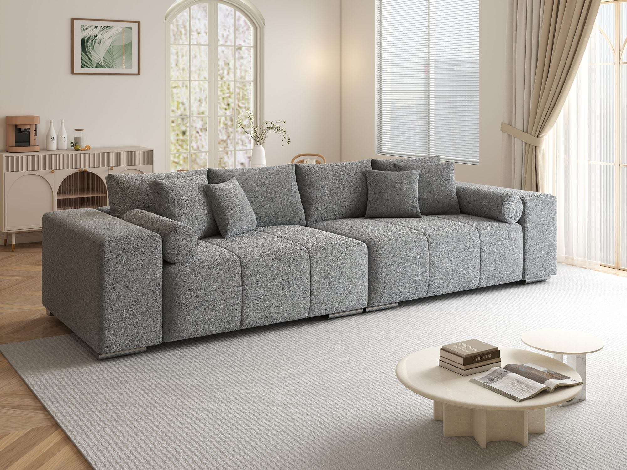 Canapea extensibilă dumonde cu ladă de depozitare si sezut confortabil din spuma high-density, Marbela XXL Monte Gri 84 290x100 cm