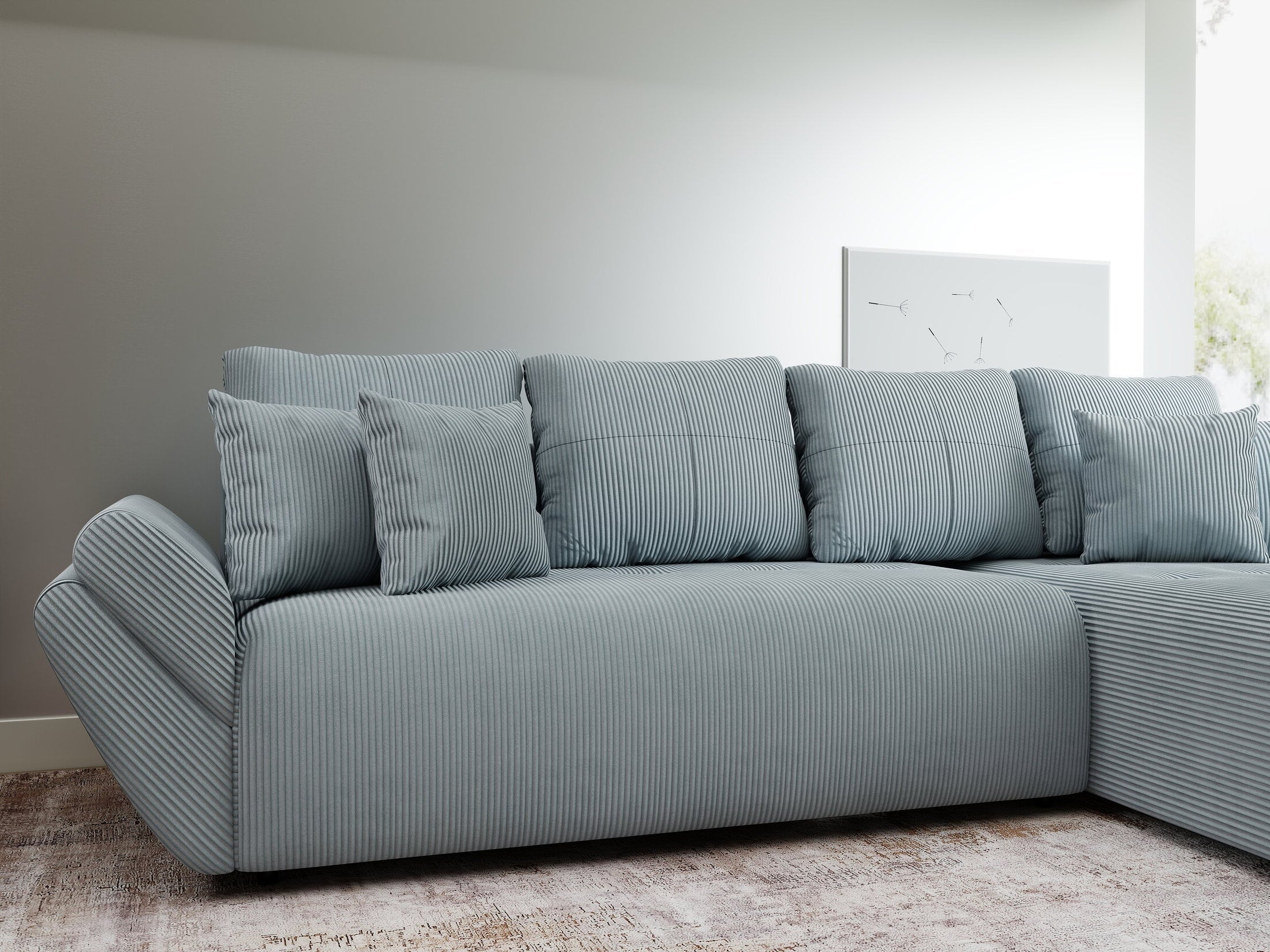 Colțar extensibil dumonde cu ladă de depozitare si sezut confortabil din spuma high-density, Berlin XL Zoom Grey II 350x185 cm