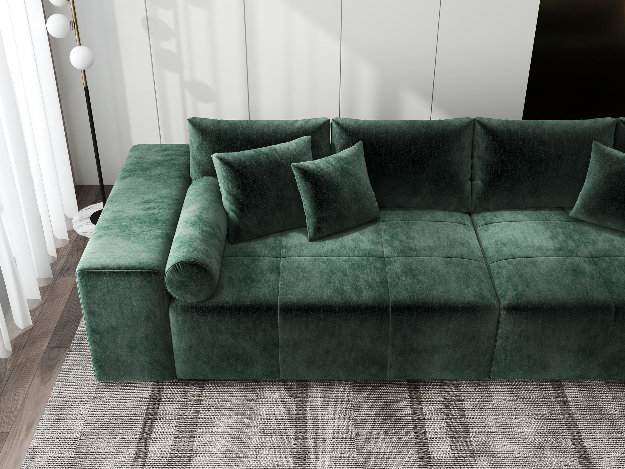 Canapea extensibilă dumonde cu ladă de depozitare si sezut confortabil din spuma high-density, Marbela XXL Monolith Verde 37 290x100 cm