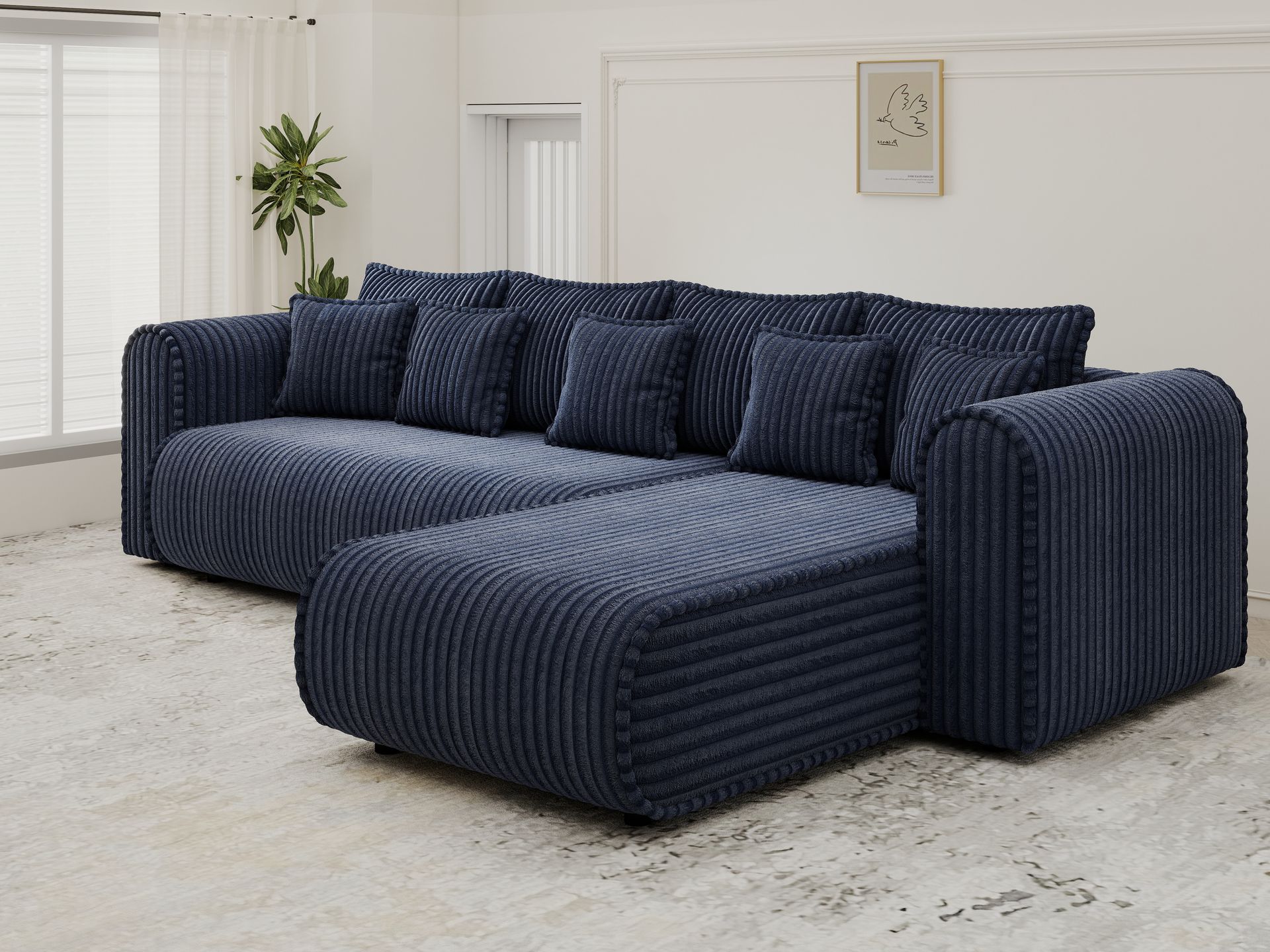 Colțar extensibil dumonde cu ladă de depozitare si sezut confortabil din spuma high-density, Monaco XL Tilia Albastru II 340x185 cm